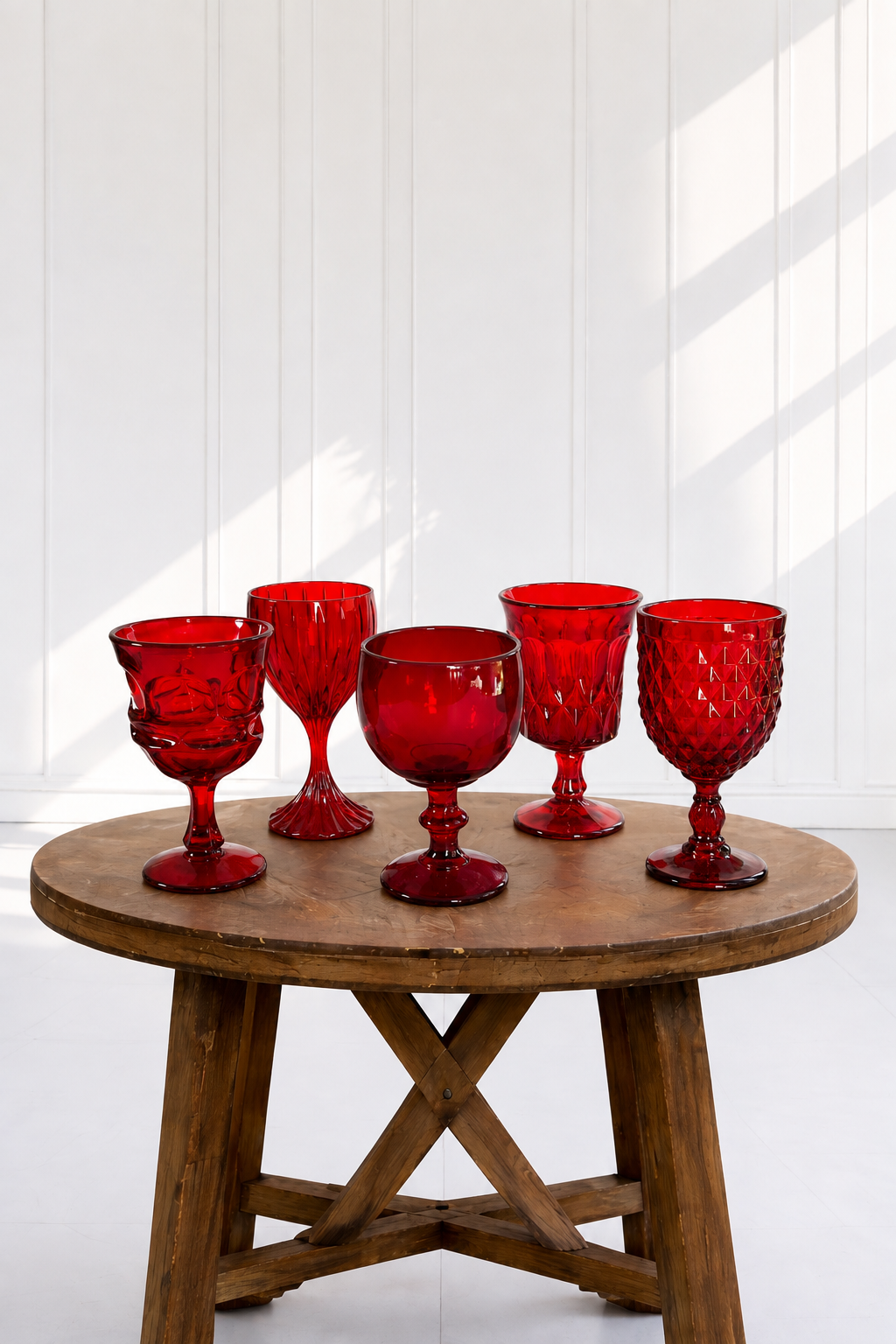 Red  Mismatched Goblets- $1.75 each to rent (100 available )