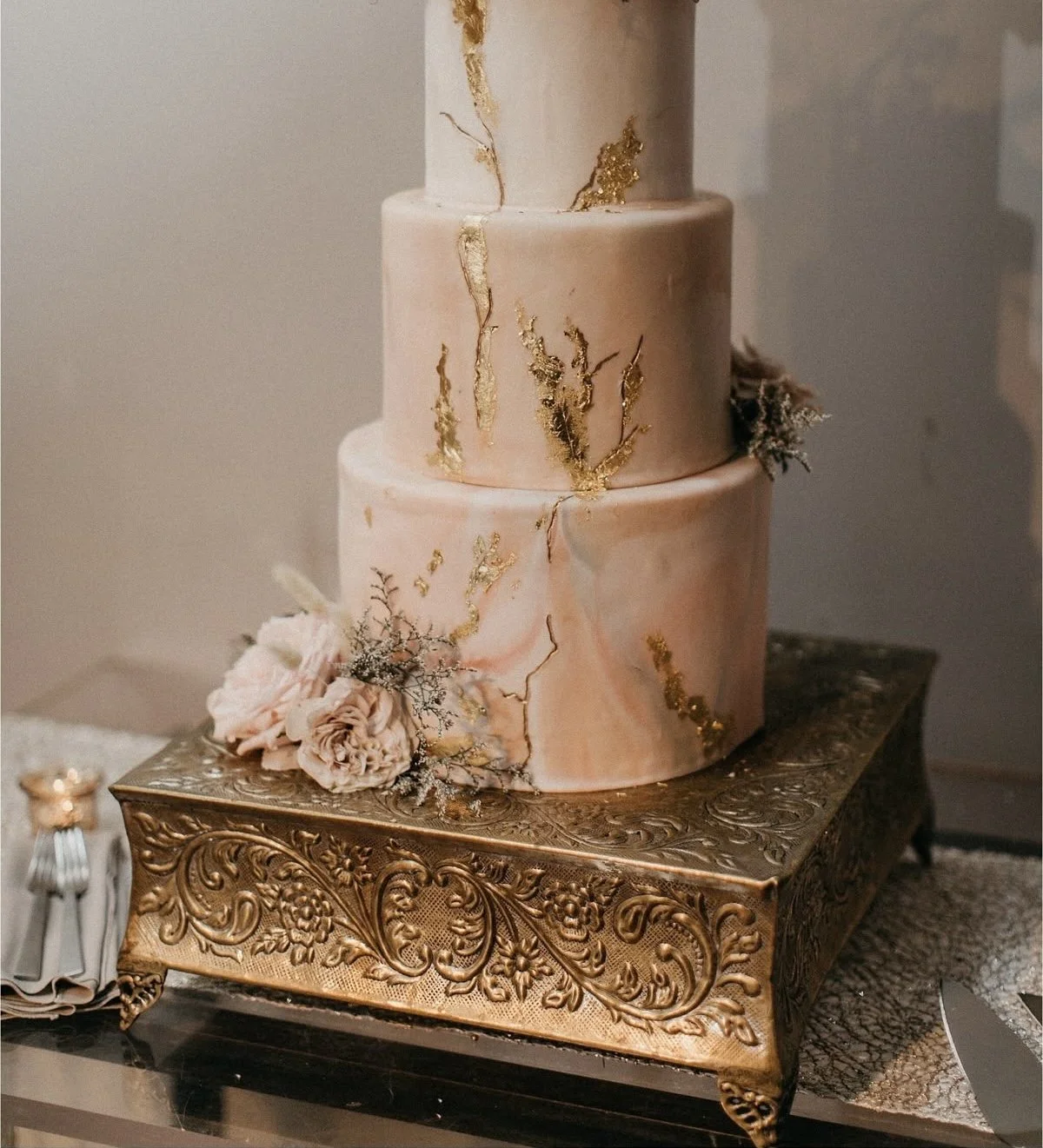 Square Gold Decadent Cake Stand