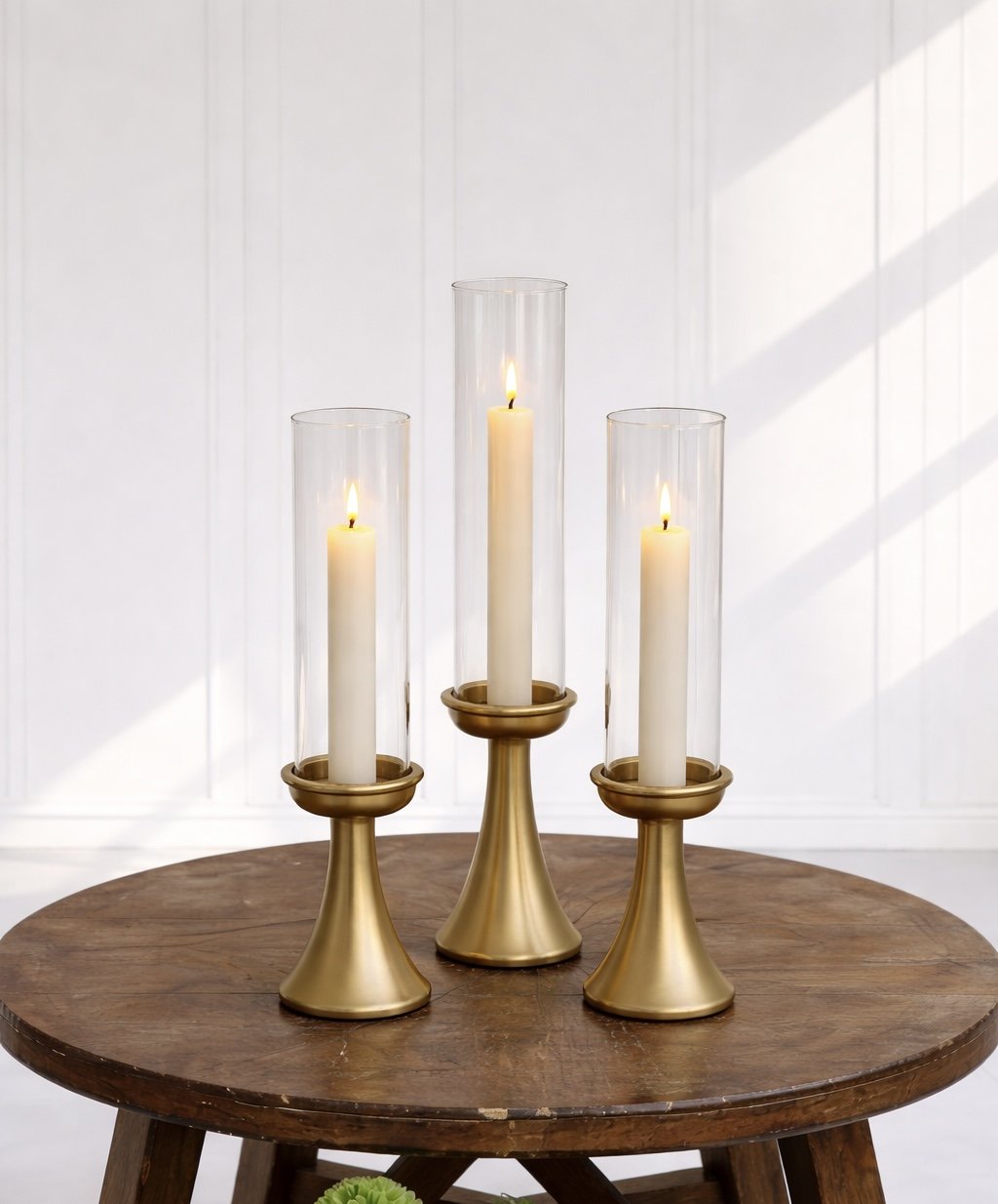 Gold Modern Taper Candle Holders with Heightened Shades