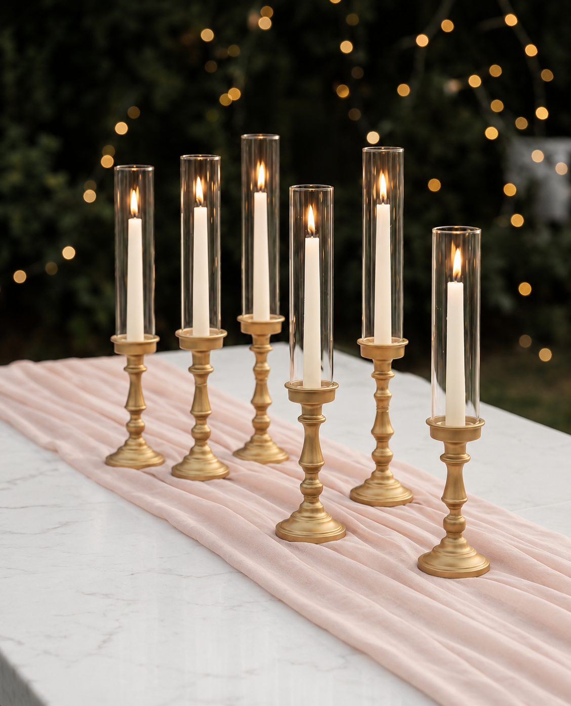 50 Classic Gold Taper Candle Holders with Shades + Candles - $215.00 (2 sets of 50 available)