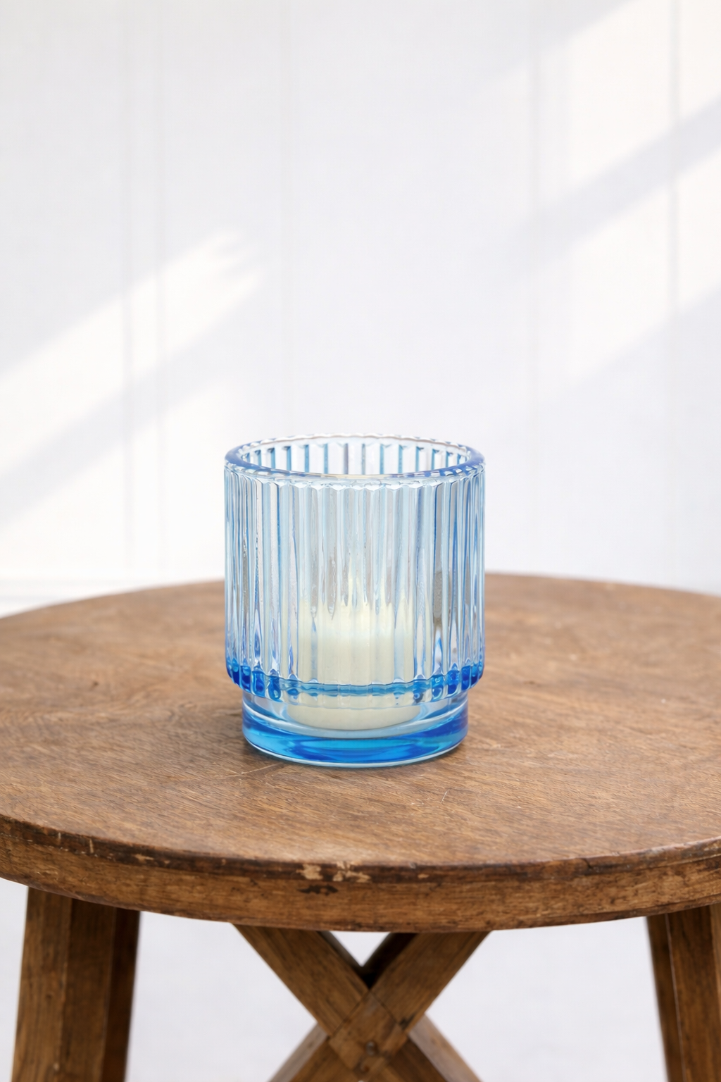 Dusty Blue Antique Candle Holders with Tea light  (36)- $1.80 each to rent