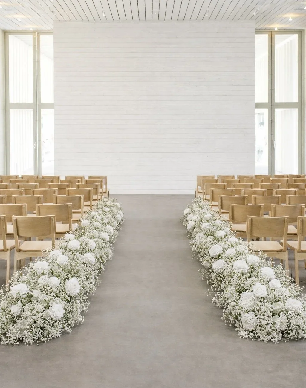 Daphne Flower Rows (40ft total= 20ft for each side of aisle= $275.00 to rent all)