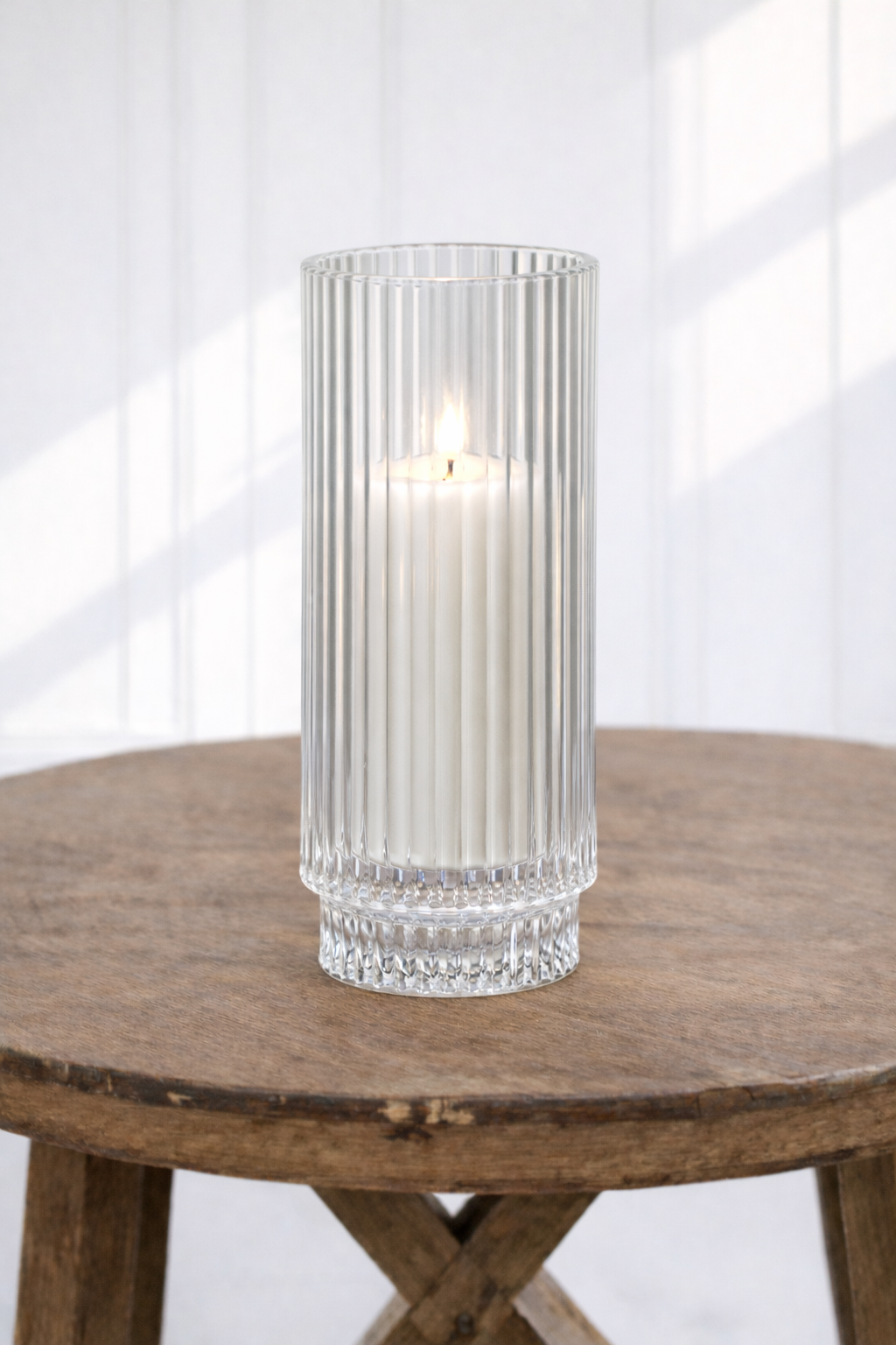 Large Ribbed Clear Candle Holders