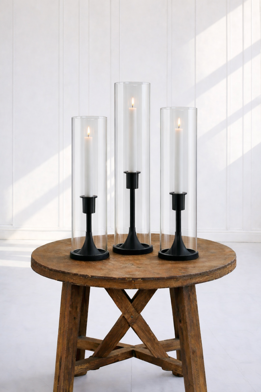 Black Tapered Candle Holders with Smooth Shades