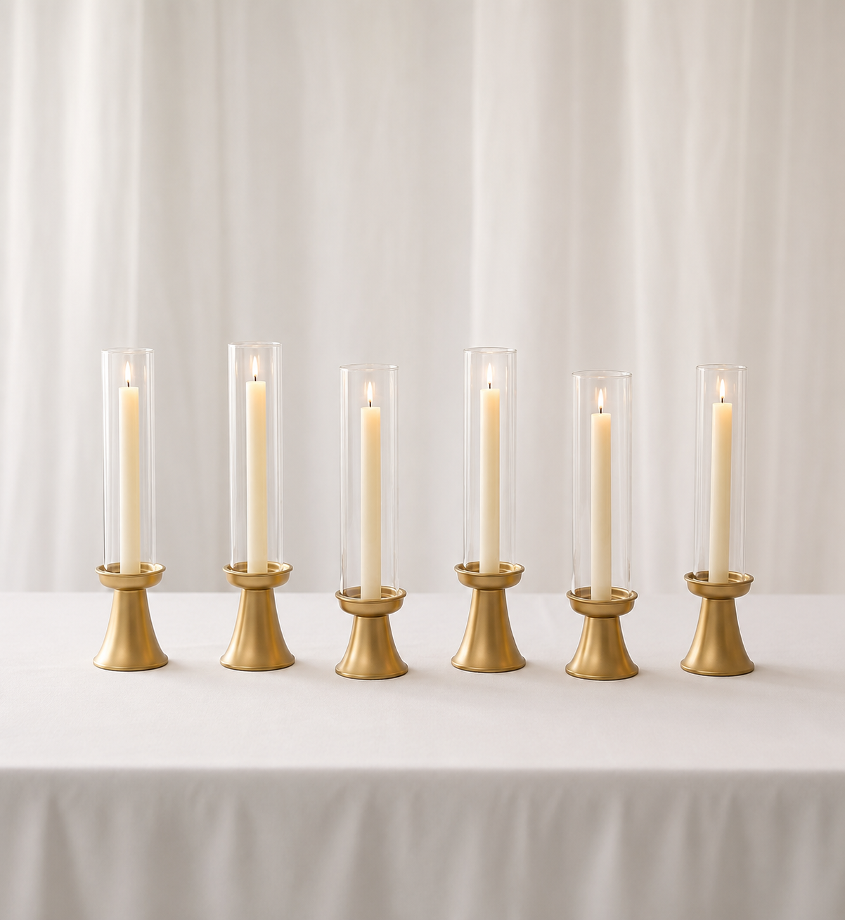 50 Modern Gold Taper Candle Holders with Shades + Candles - $215.00 (2 sets of 50 available )