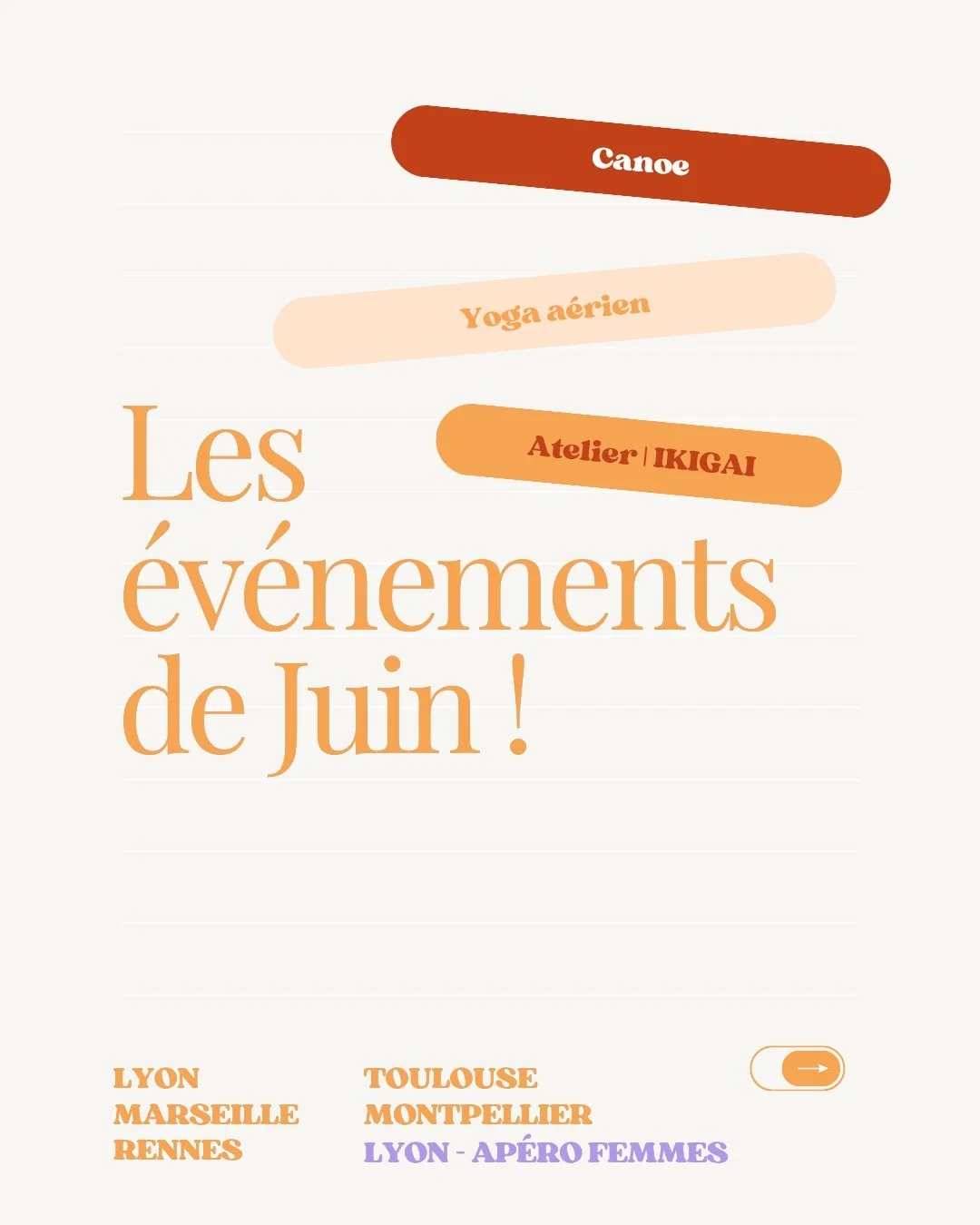 Le mois de juin est l&agrave;, et l'&eacute;t&eacute; avec ! ☀️🌊

Au programme : atelier ikiga&iuml;, yoga a&eacute;rien, d&icirc;ner, bain sonore, ap&eacute;ro, escalade, salsa, peinture sur c&eacute;ramique, cano&euml;...

Plus de 50 &eacute;v&eac