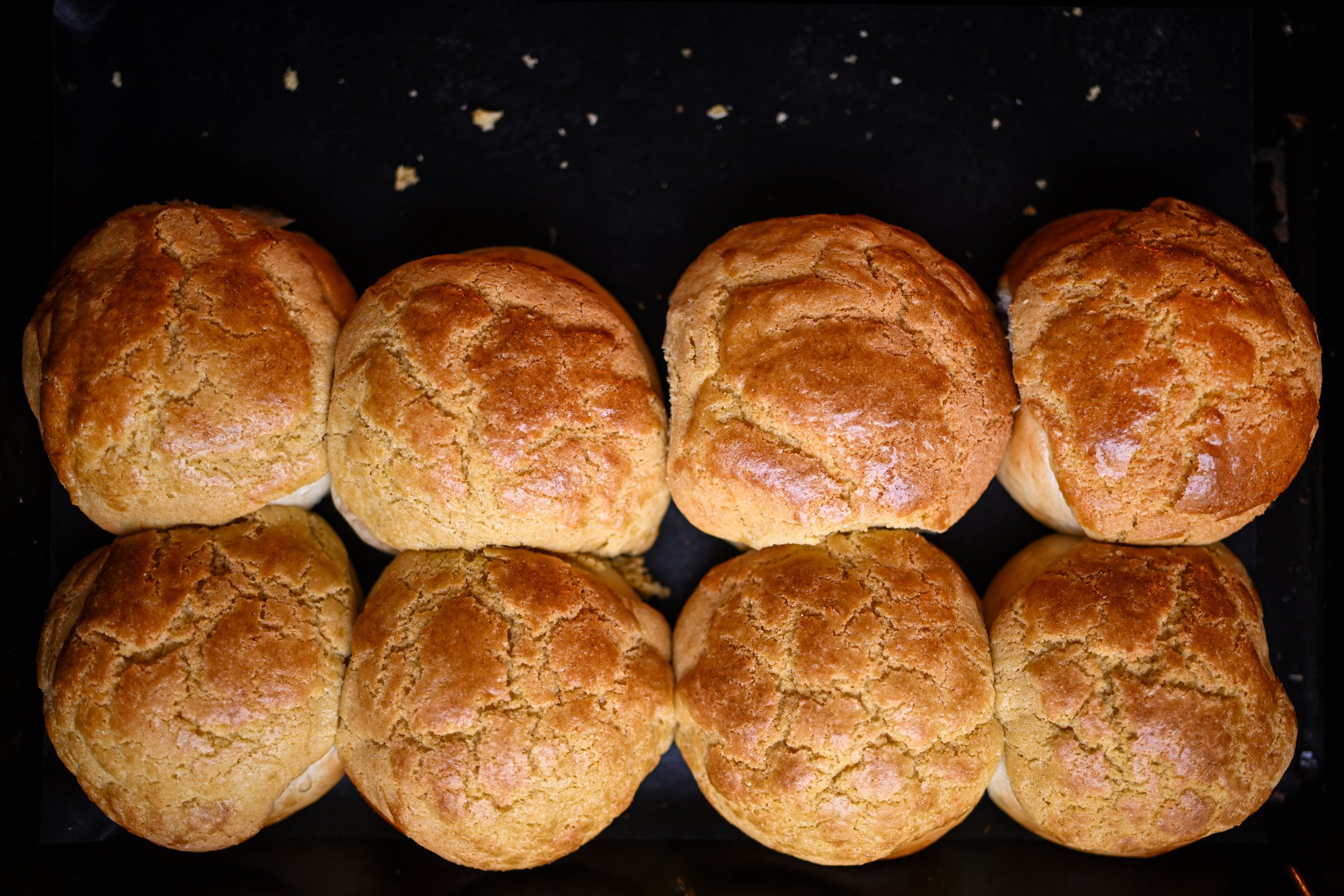 Freshly baked Bolo Buns at Bolo & Brew café in Horsley, Surrey