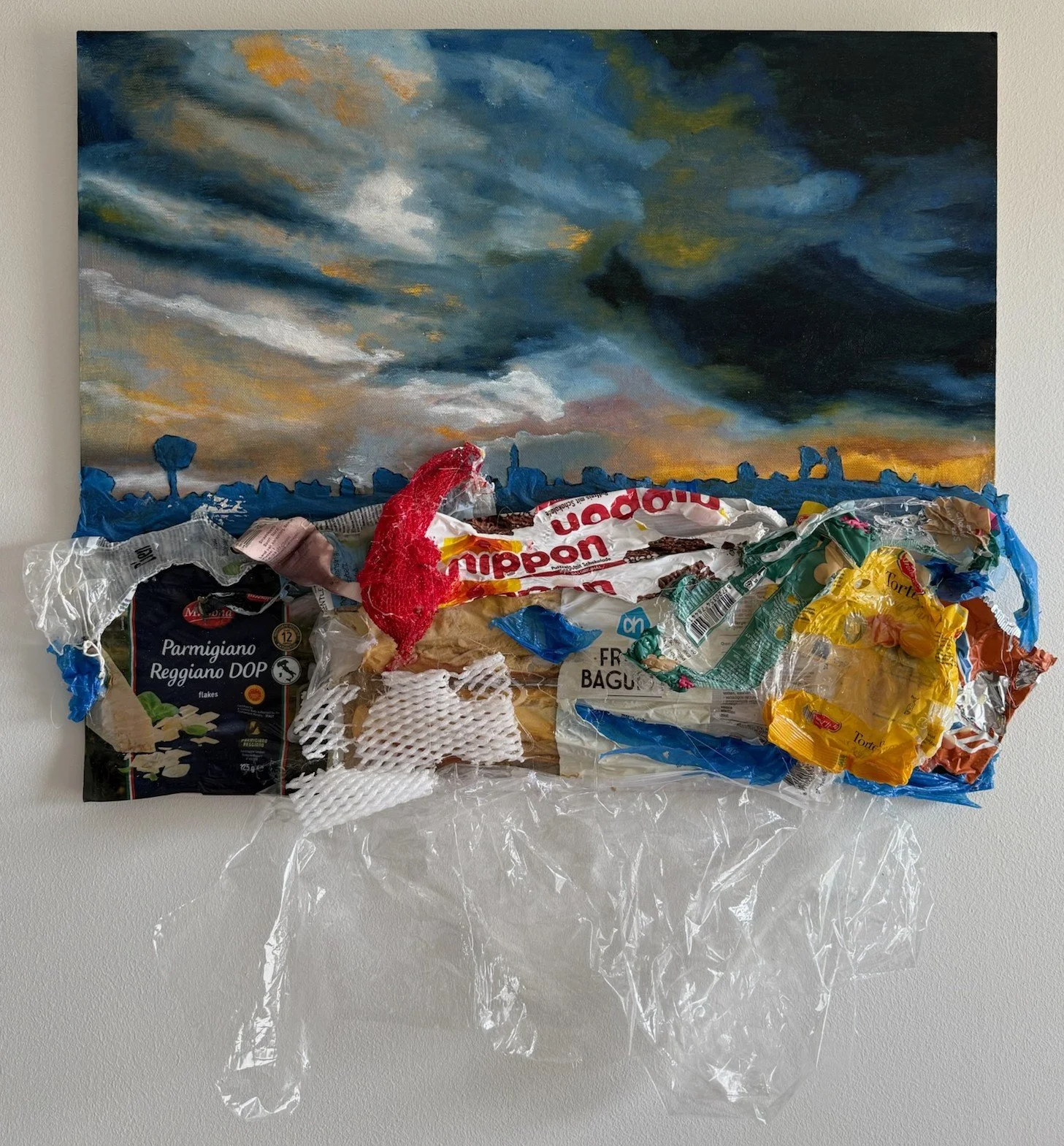 Acryl en afval op hardboard, 60 x 50 cm