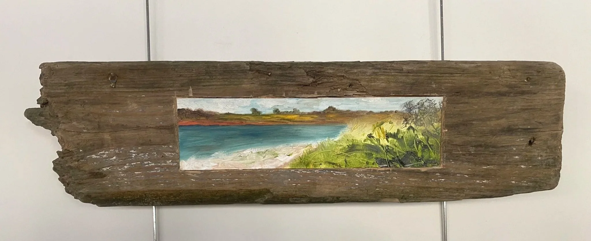 Olieverf op papier (7 x 21 cm) uitgehakt in hout  - verkocht