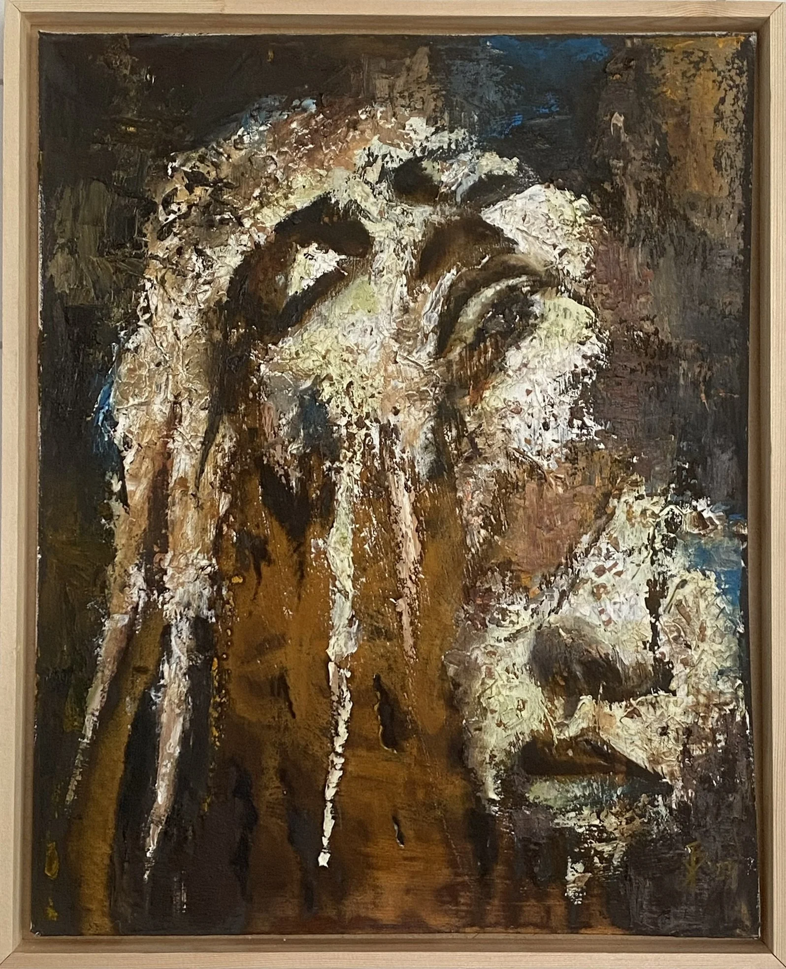 Roest/bladeren/olieverf op doek, 40 x 50 cm - niet te koop