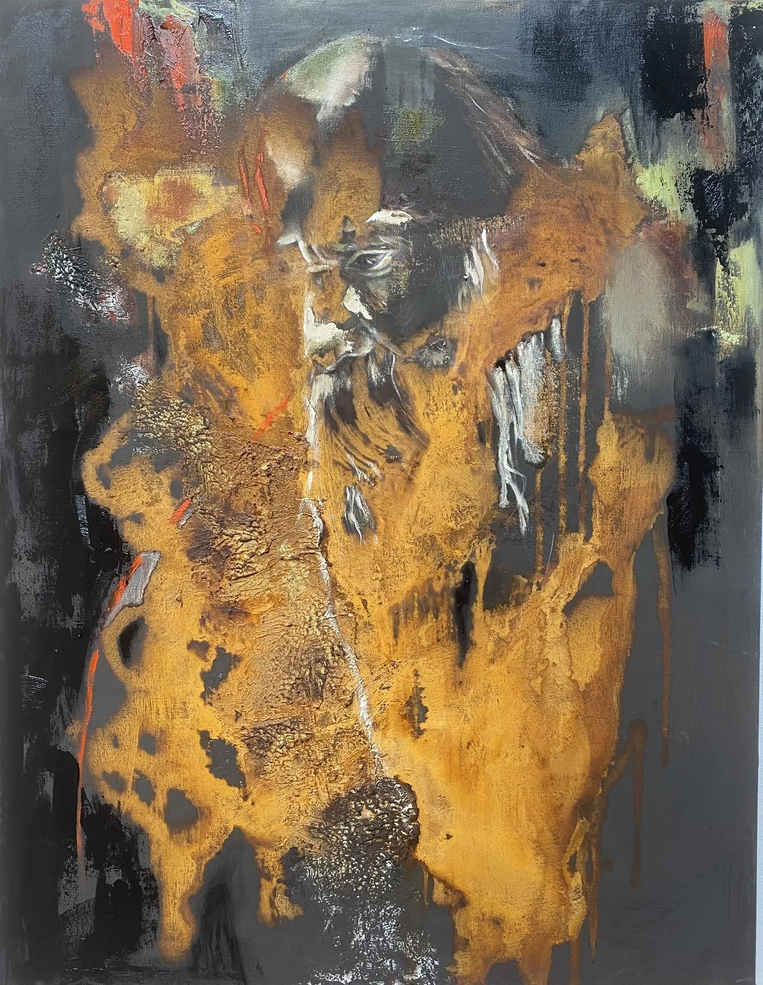 Roest en olieverf op doek, 70 x 90 cm - 
€ 405,-