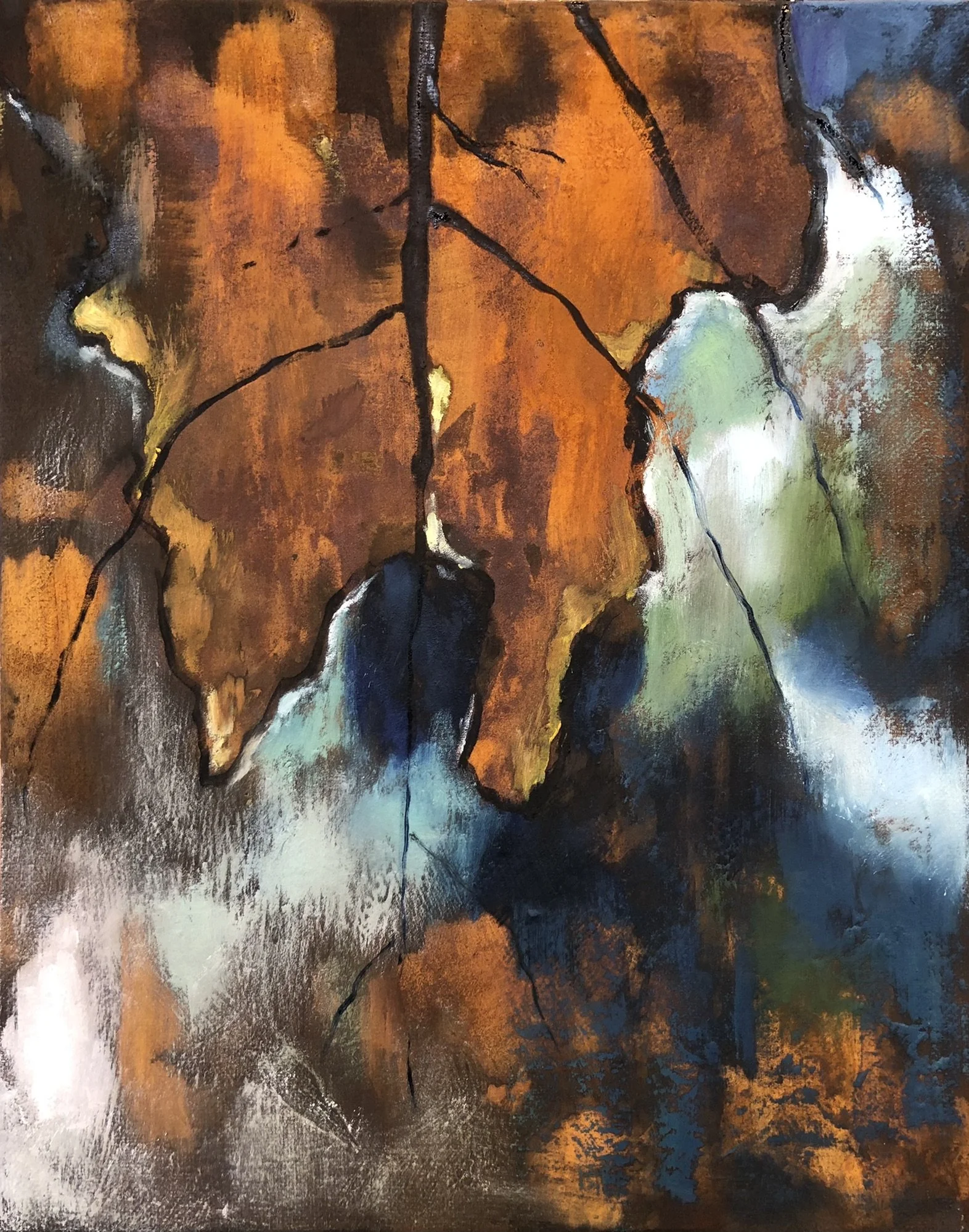 Roest en olieverf op hardboard, 24 x 30 cm - verkocht