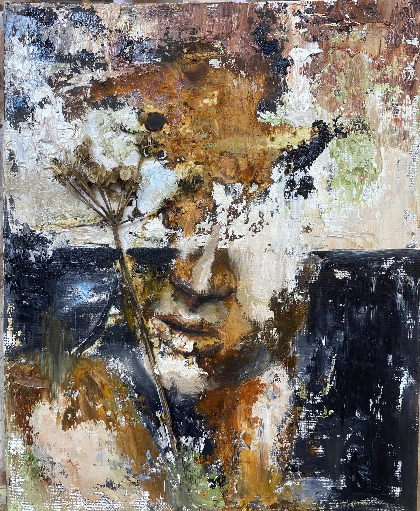 Roest en olieverf op hardboard, 24 x 30 cm -  niet te koop