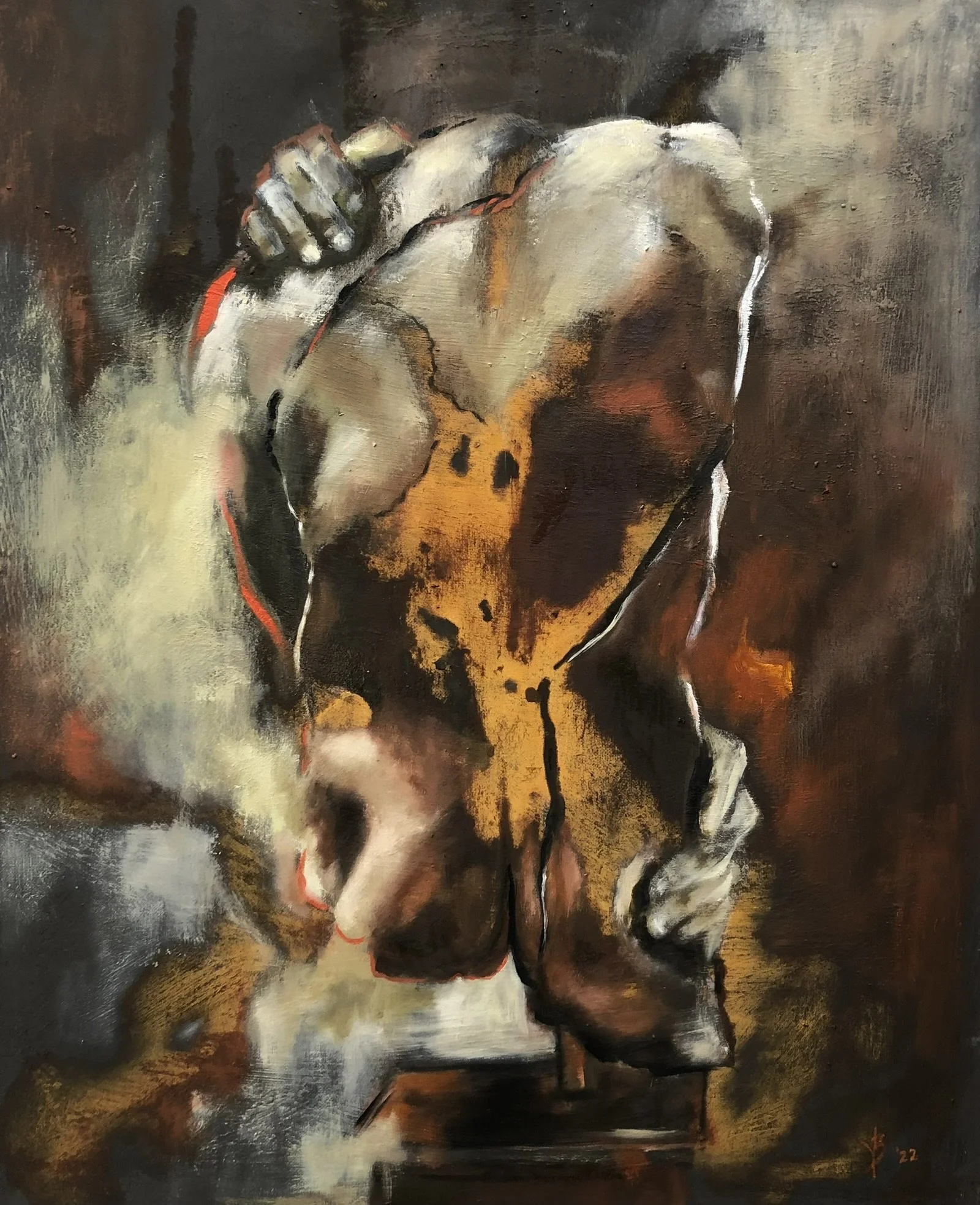 Roest en olieverf of doek, 49 x 60 cm -  verkocht