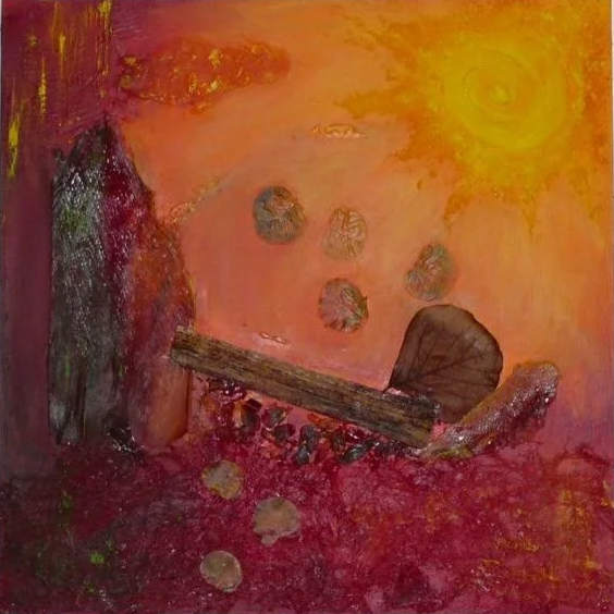 Collage/acryl op doek, 100 x 110 cm - verkocht