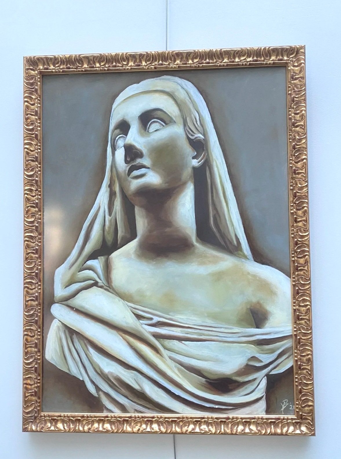 Olieverf op papier in brocante lijst, 57 x 77 cm - € 415,-