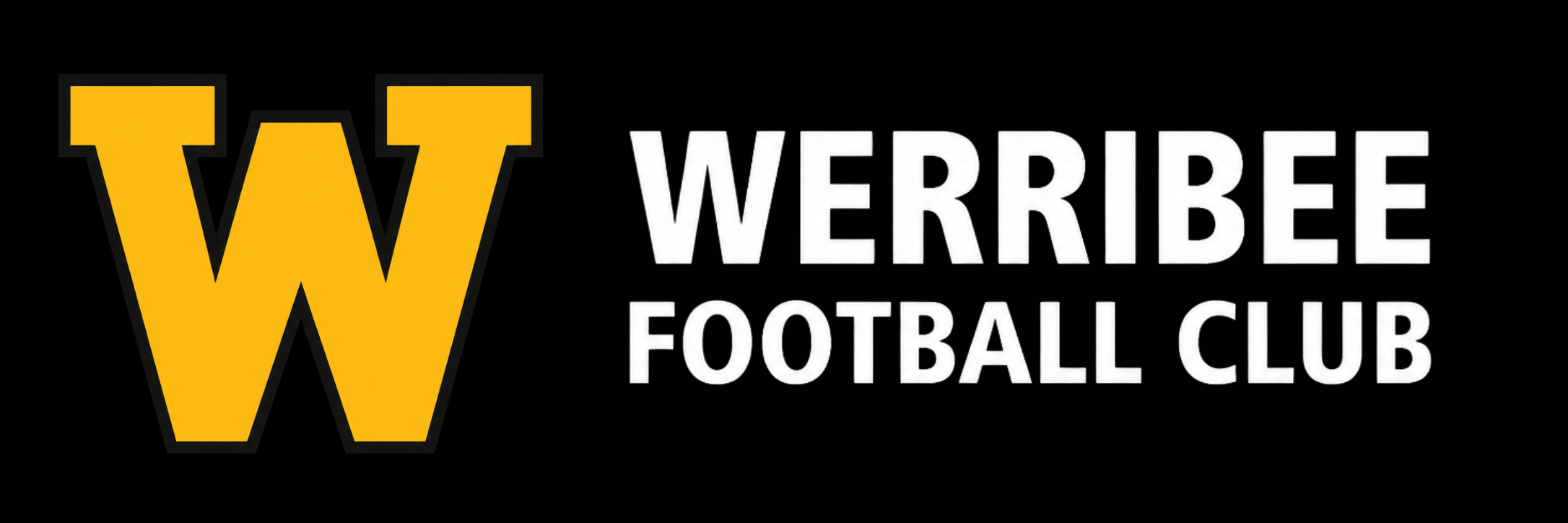 Logo of Werribee Football Club with a large yellow W on a black background, and the club's name in white text.