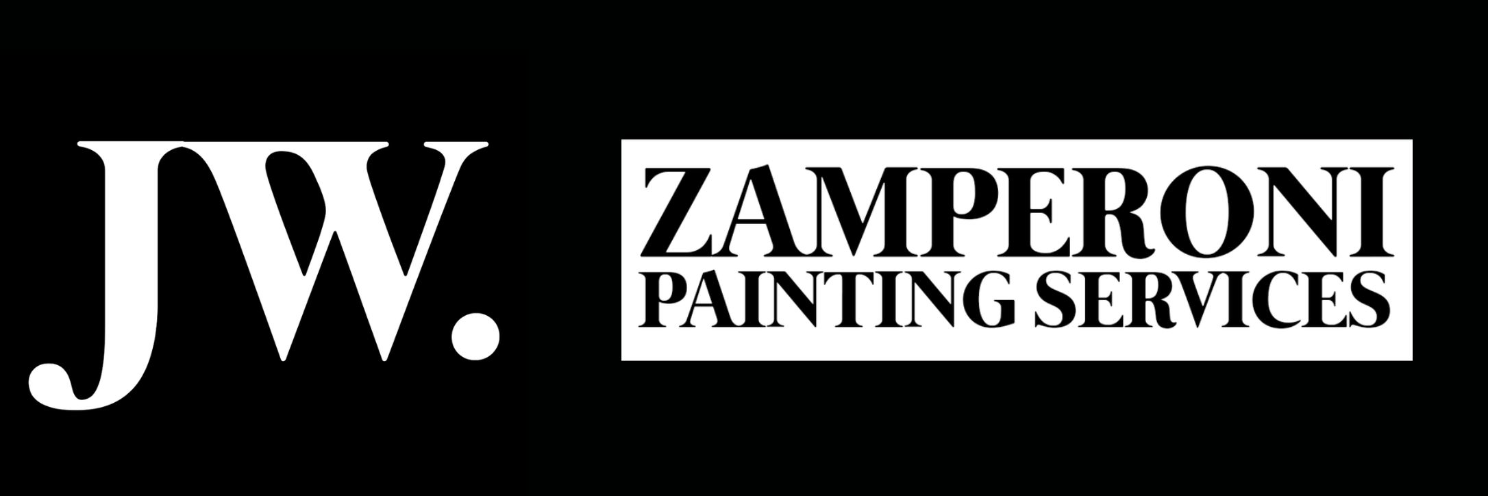 Logo for JW Zamperoni Painting Services with black background, white text, and large initials JW.