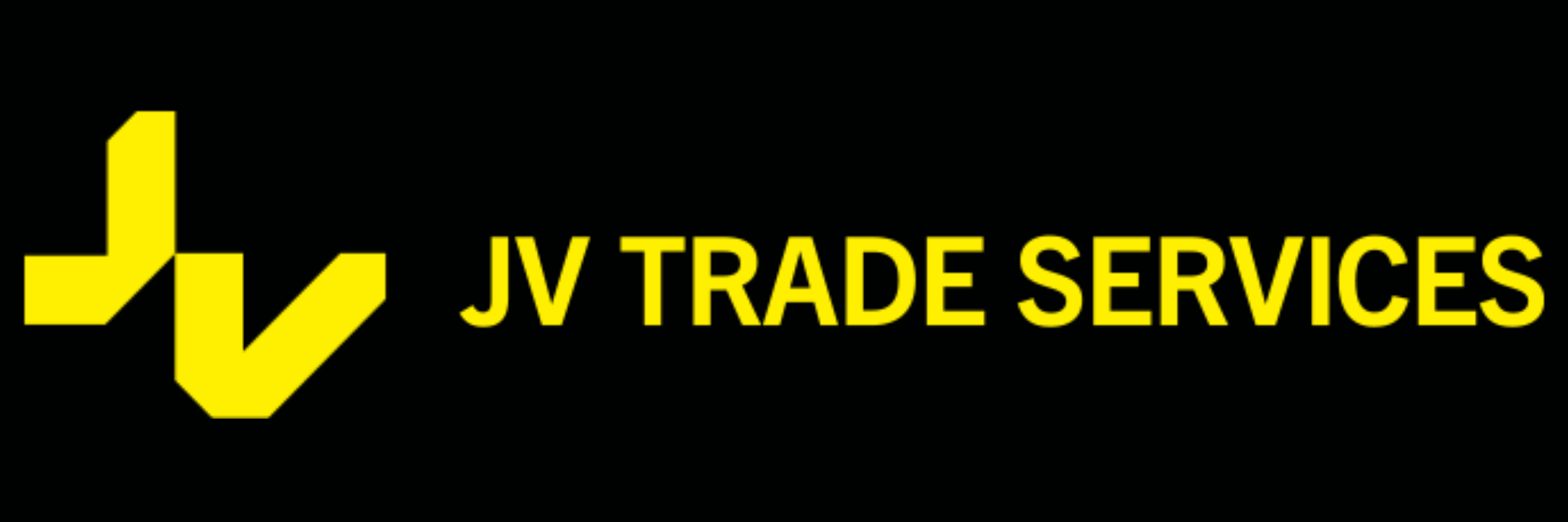 Logo for JV Trade Services with a yellow arrow and black background.