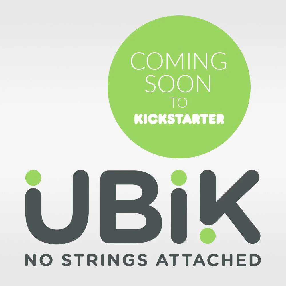 A promotional graphic for an upcoming Kickstarter project called UbiK, which features a green circle with the text 'Coming Soon to Kickstarter' and the logo 'UbiK' with the tagline 'No Strings Attached'.