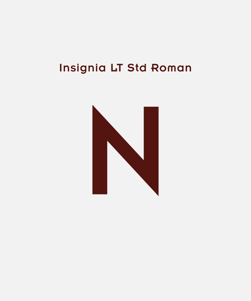 Image of the Insignia LT Std Roman font style, with a large letter N and text above indicating "Insignia LT Std Roman"