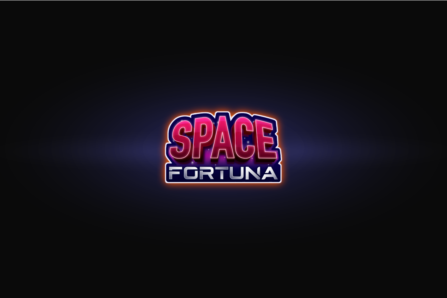 Neon sign displaying the words 'Space Fortuna' with a dark background