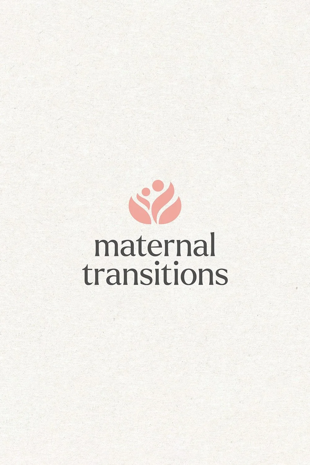 A light-colored background with a pink abstract logo of two figures blending into a lotus flower.