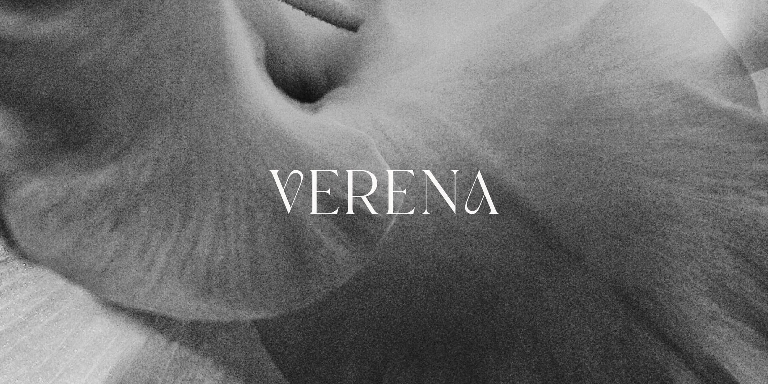 Close-up of a person's nose and closed eye, with the name 'Verena' overlaid in the center in white text.