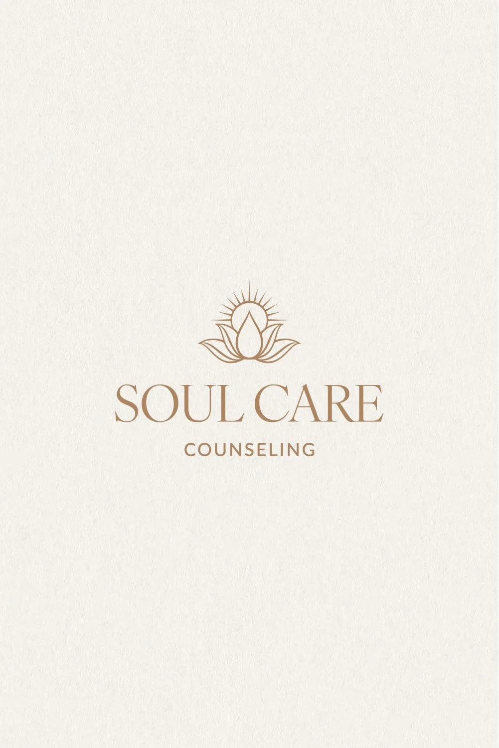 Logo for Soul Care Counseling with a lotus flower and sun design on a beige background.
