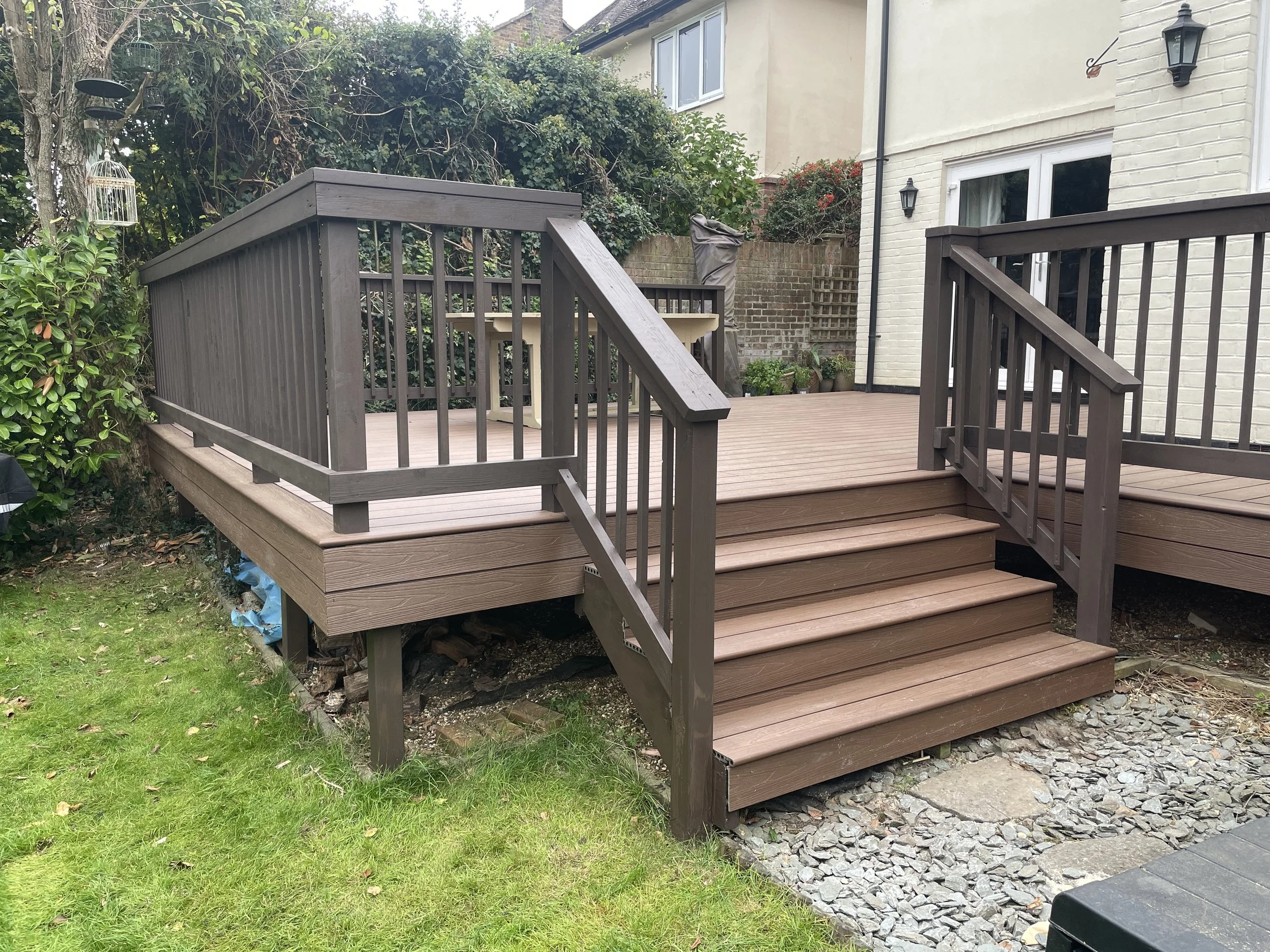 Bespoke wooden decking design with steps in Wendover