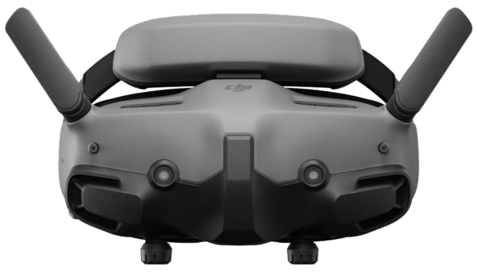 A drone remote controller with antennas and a display screen.