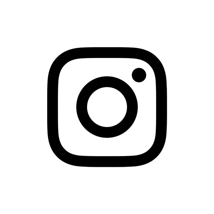 Black and white Instagram logo with camera icon inside a rounded square