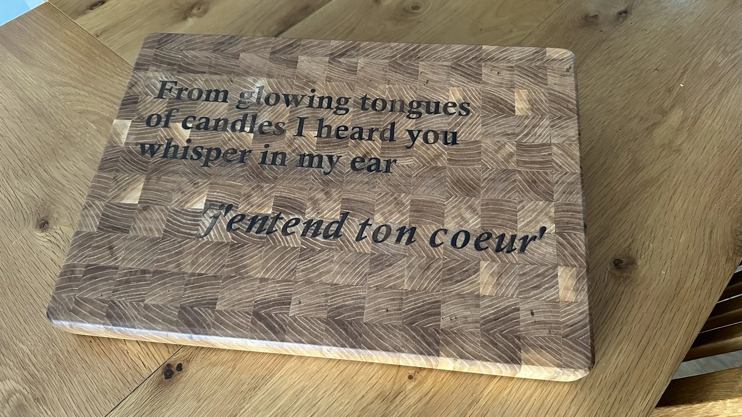 I make bespoke end-grain chopping boards that are the ultimate gifts, lasting a lifetime. This was made from Somerset-grown ash and inlaid with walnut.
