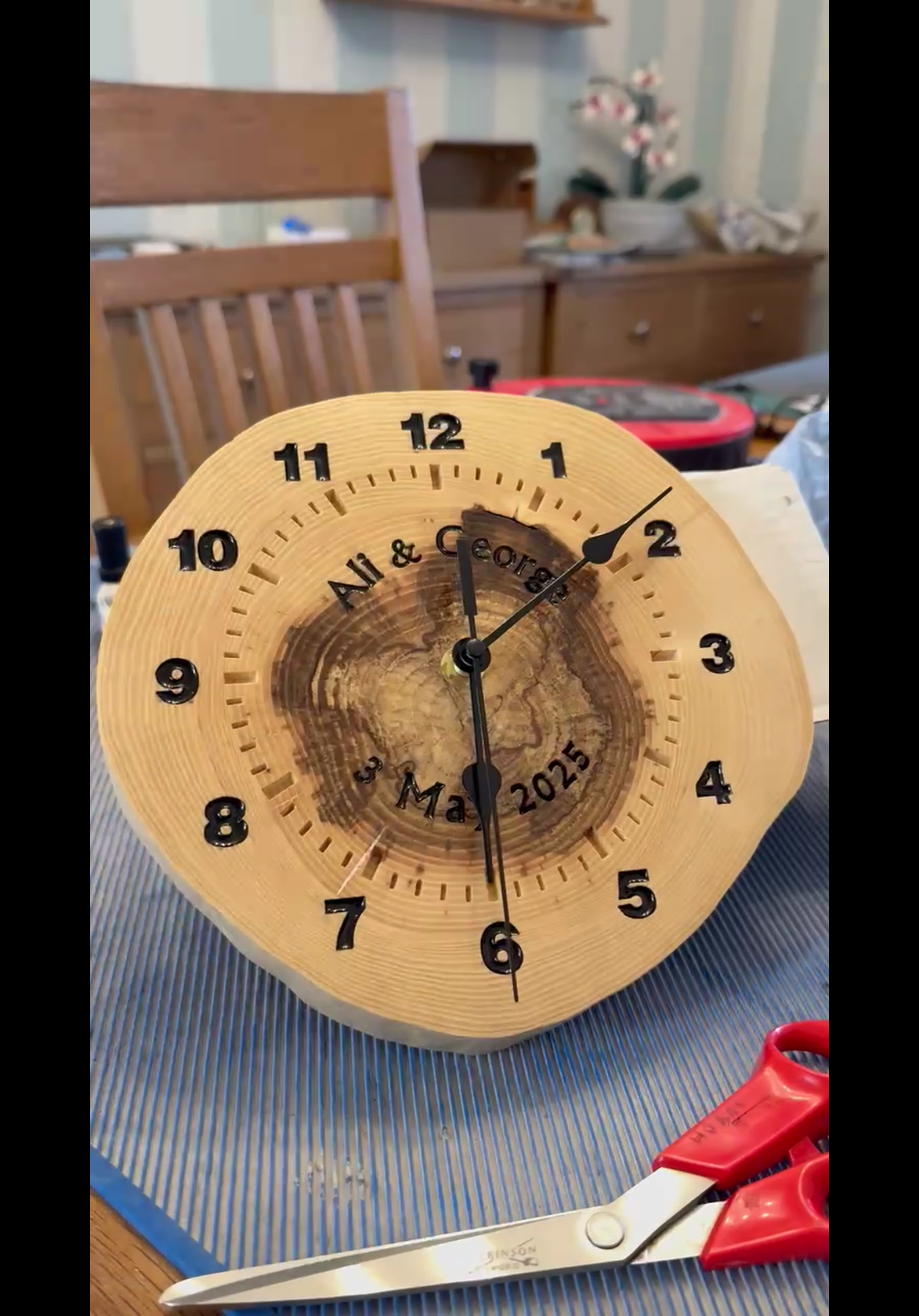 I took a wooden platter used at a couple's wedding and turned it into a clock