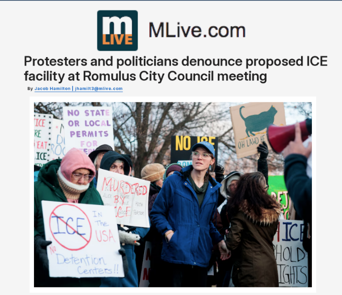 MLIVE - Protest, public comment and a resolution: Romulus shuns ICE facility plans