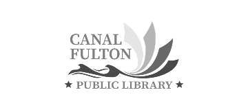 Canal Fulton Public Library logo with stylized leaf and text on a black background.