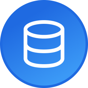 Icon of a database with a blue circular background.