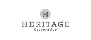 Heritage Cooperative logo with a gray circle and white 'H' at the top, and gray text reading 'HERITAGE Cooperative' below.