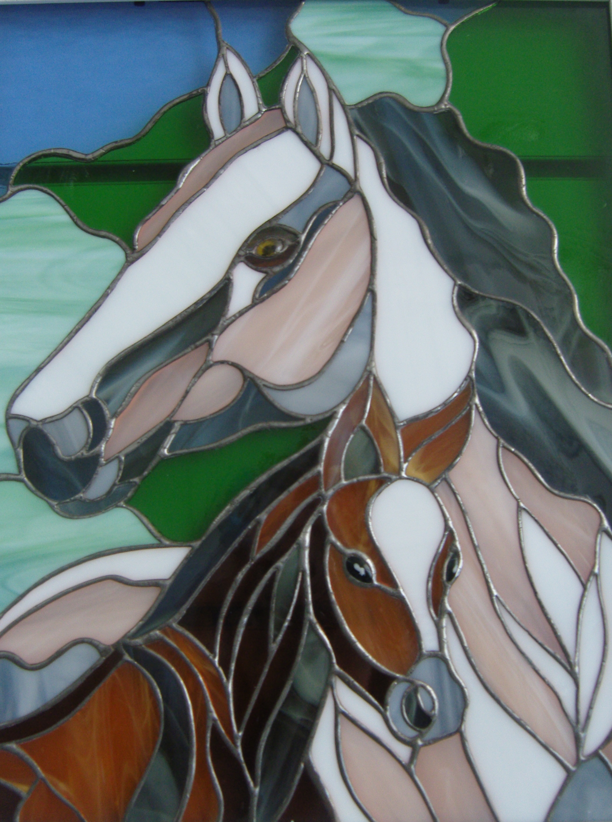 Horses – Stained Glass Art Panel (Mother & Foal)