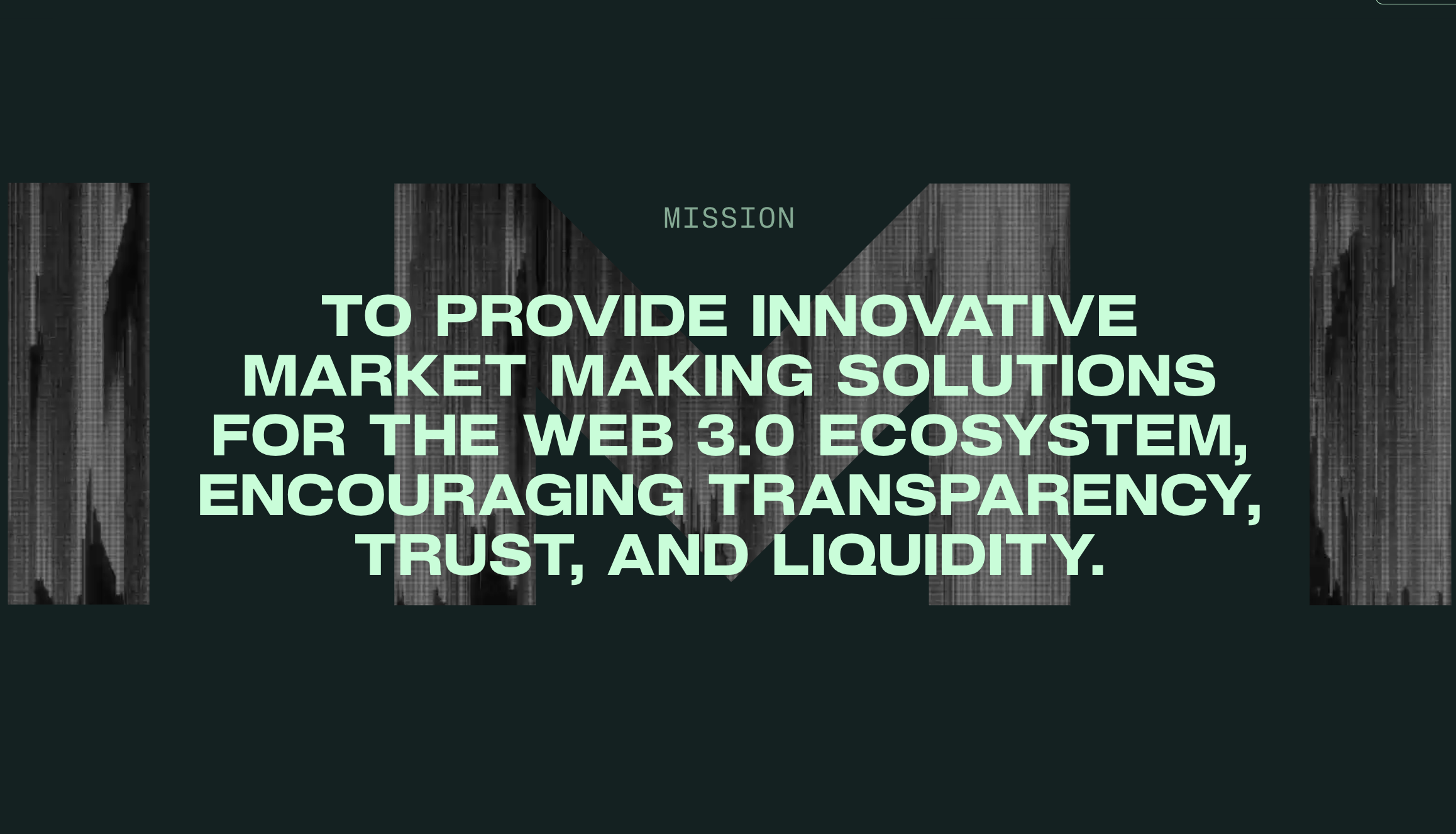 Mission statement about providing innovative market solutions for the Web 3.0 ecosystem, emphasizing transparency, trust, and liquidity.