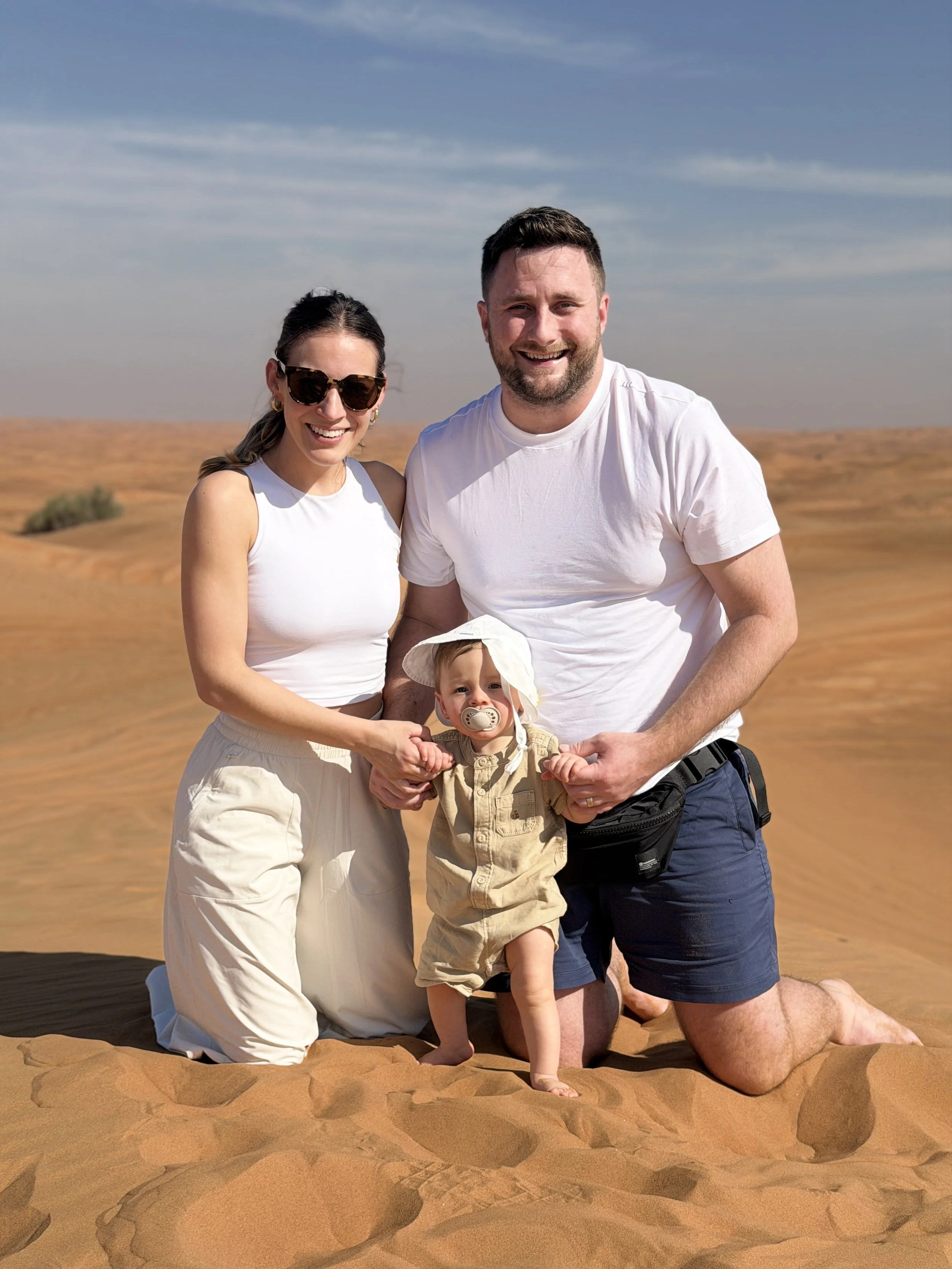 Erica Witek with her son and husband in the desert