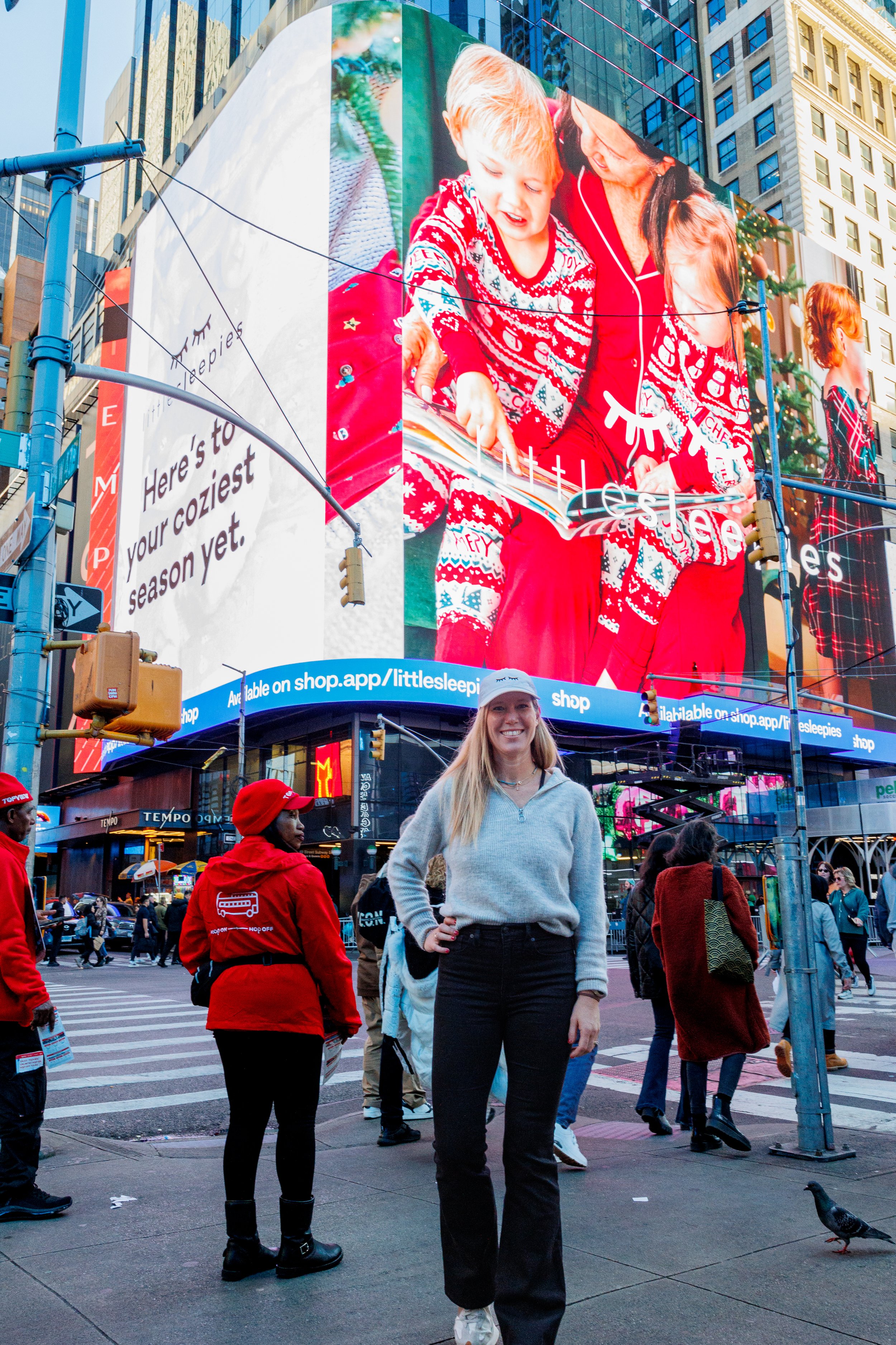 Lindsay McClelland with Little Sleepies Billboard in NYC