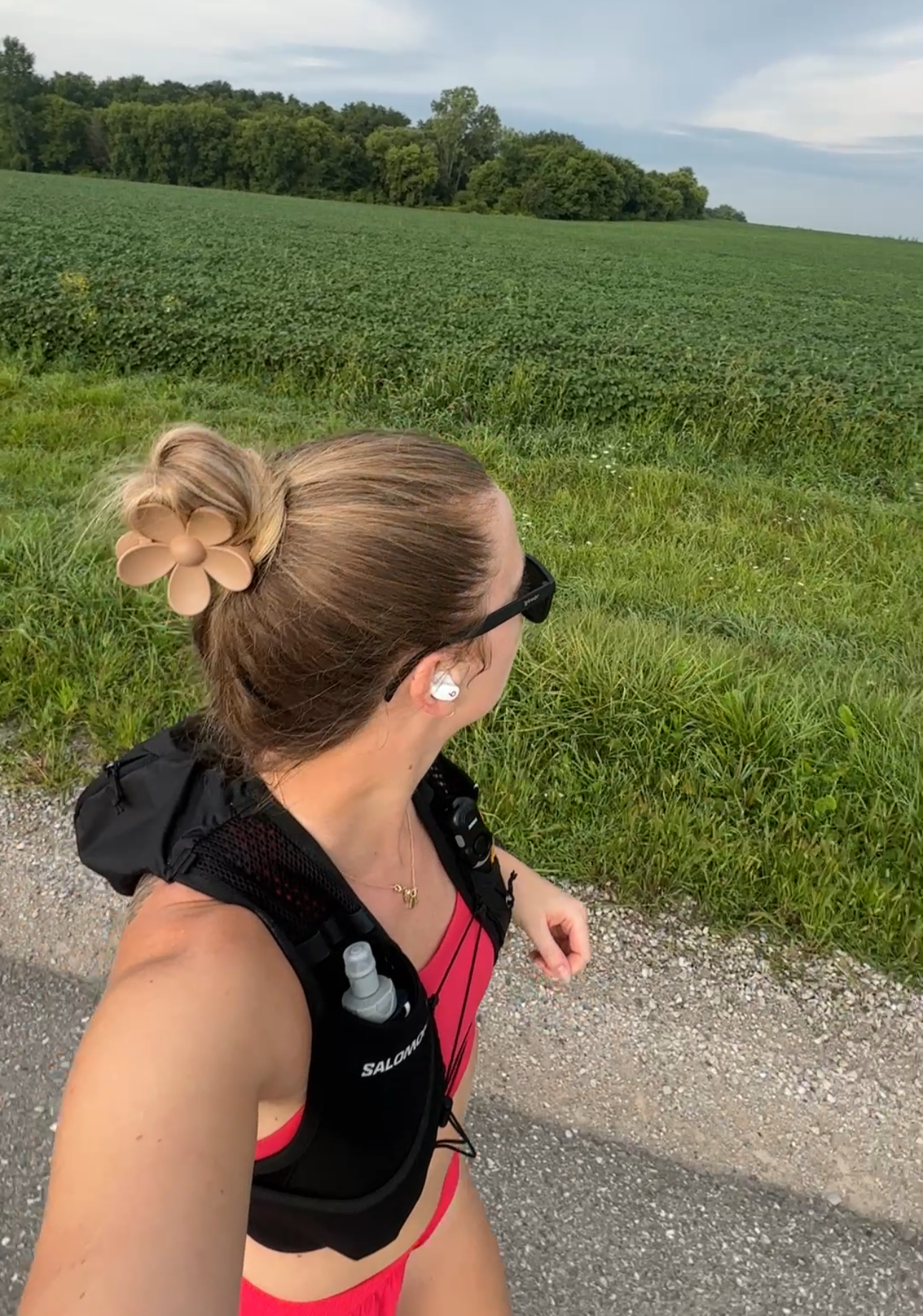 Running alongside a field in the Summer.