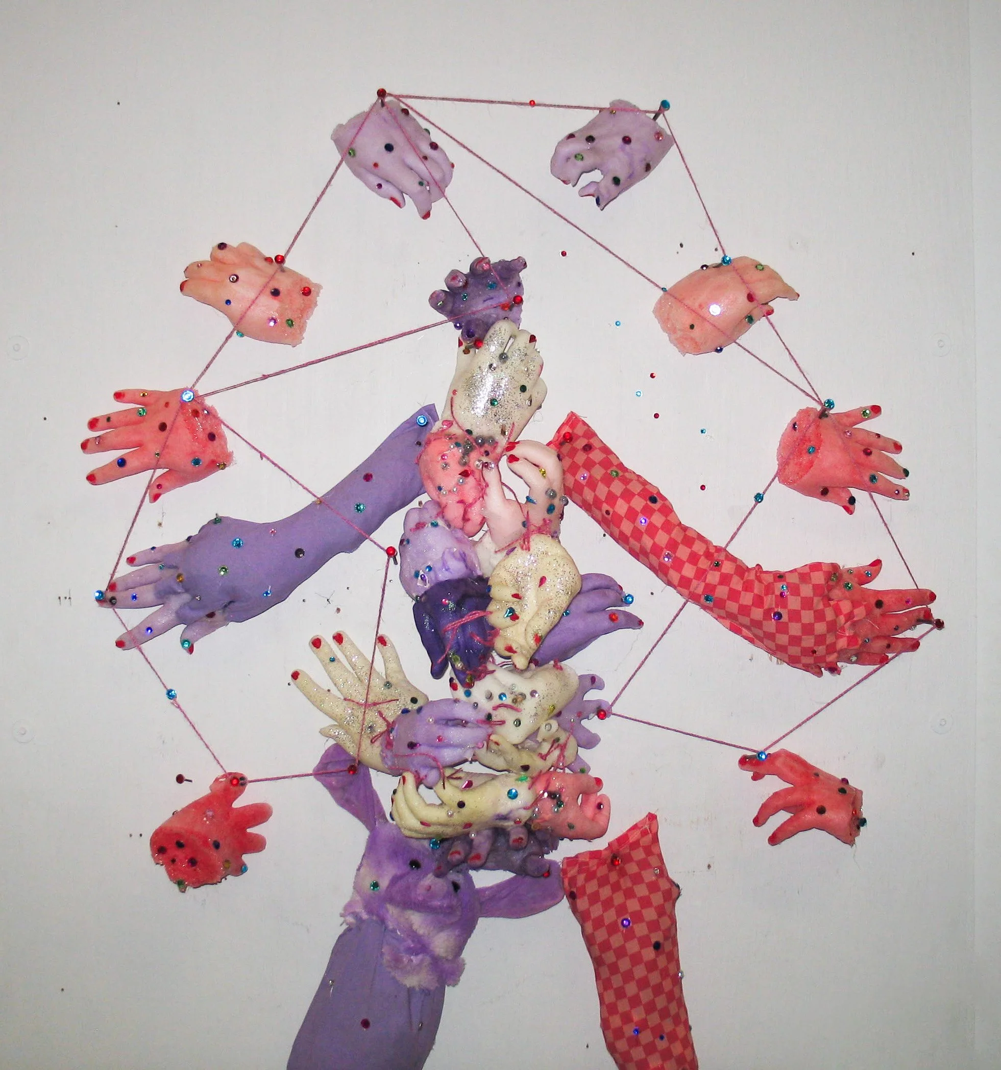 A Temporary Setback, 2025. Foam, rhinestones, twine, fabric, and glitter