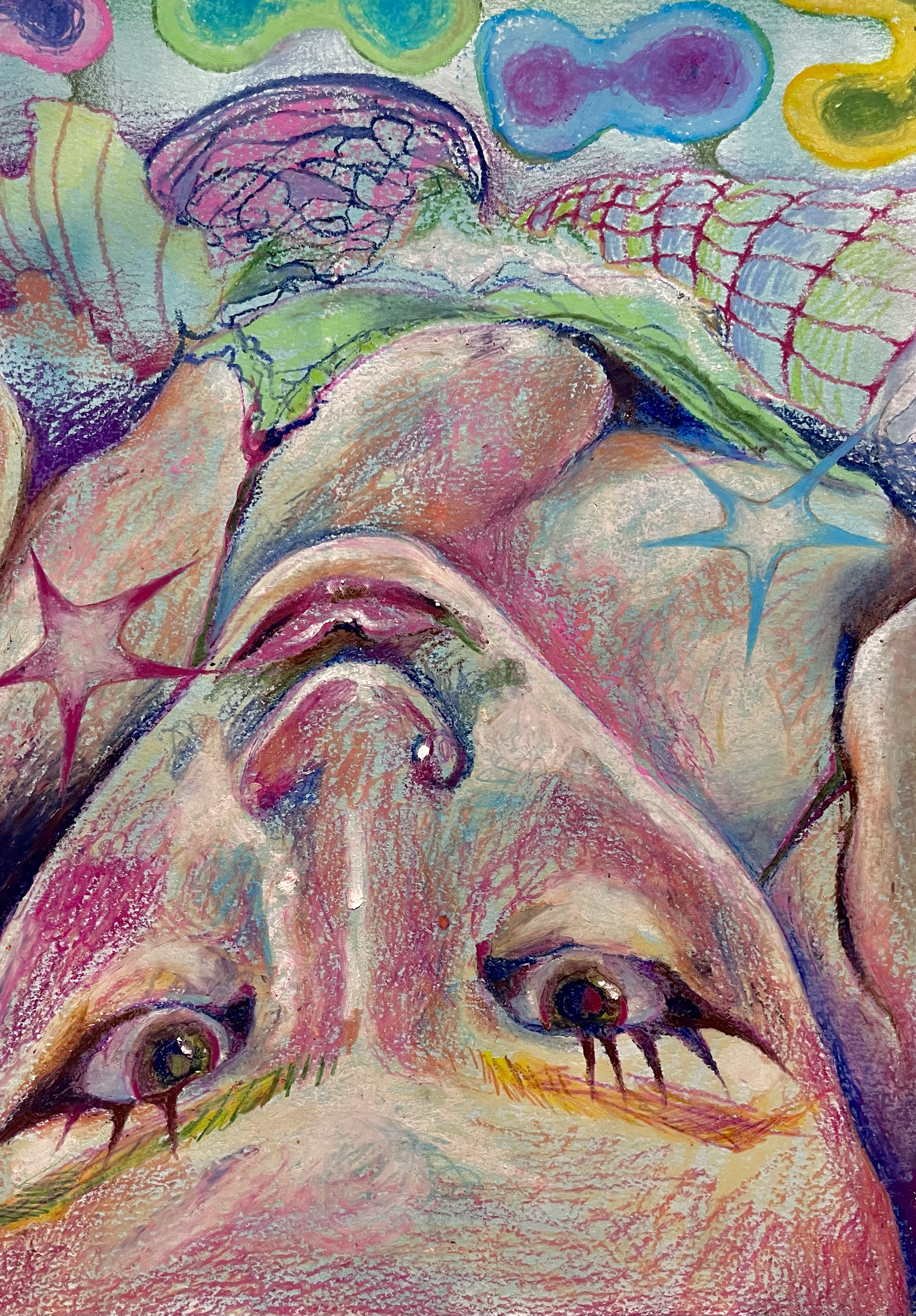 Staring Into The Eyes Of God, 2025. Oil pastel on paper