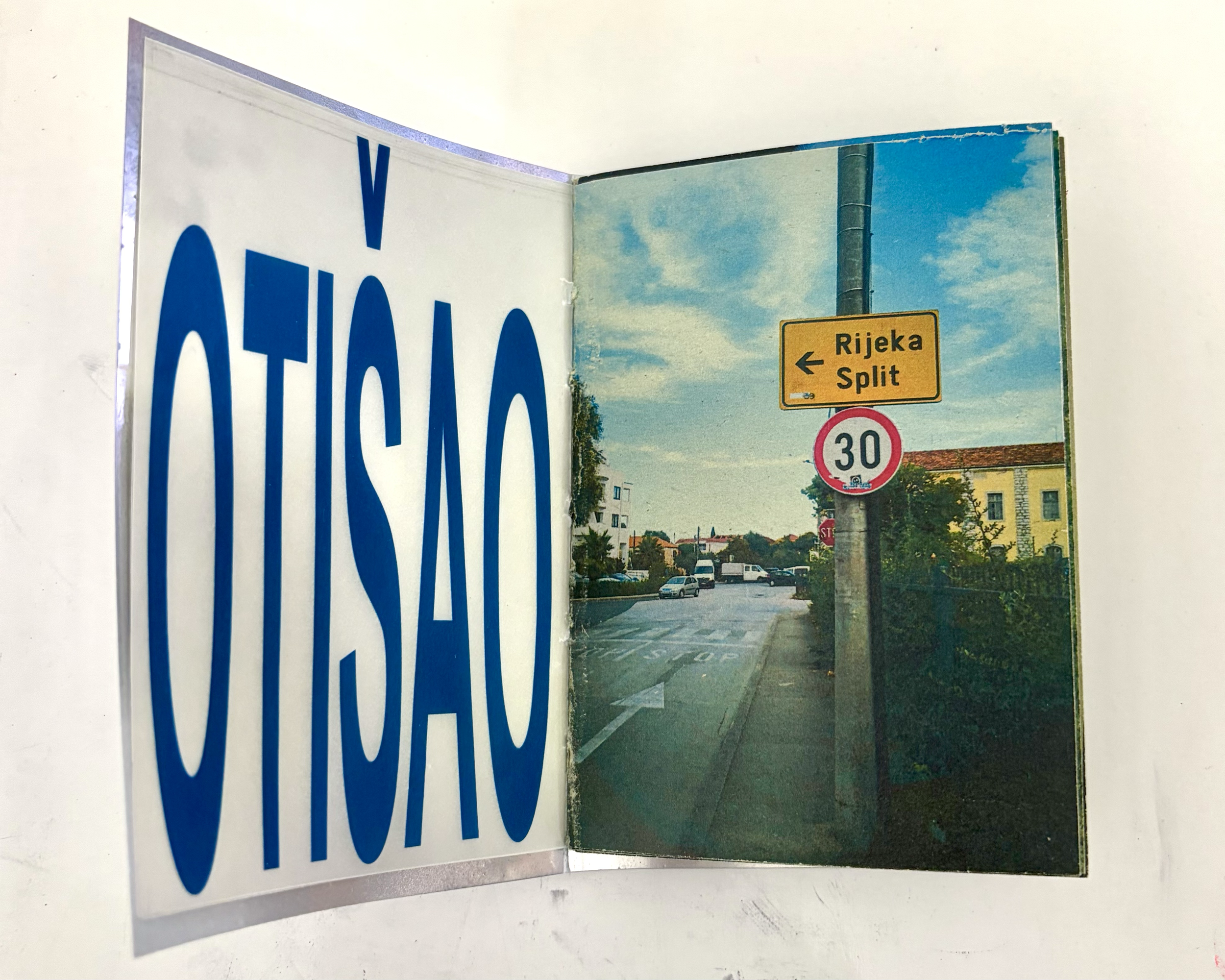 OTIŠAO, 2025. Xerox printed pamphlet stitched paper zine with spray painted yupo cover (4/4)