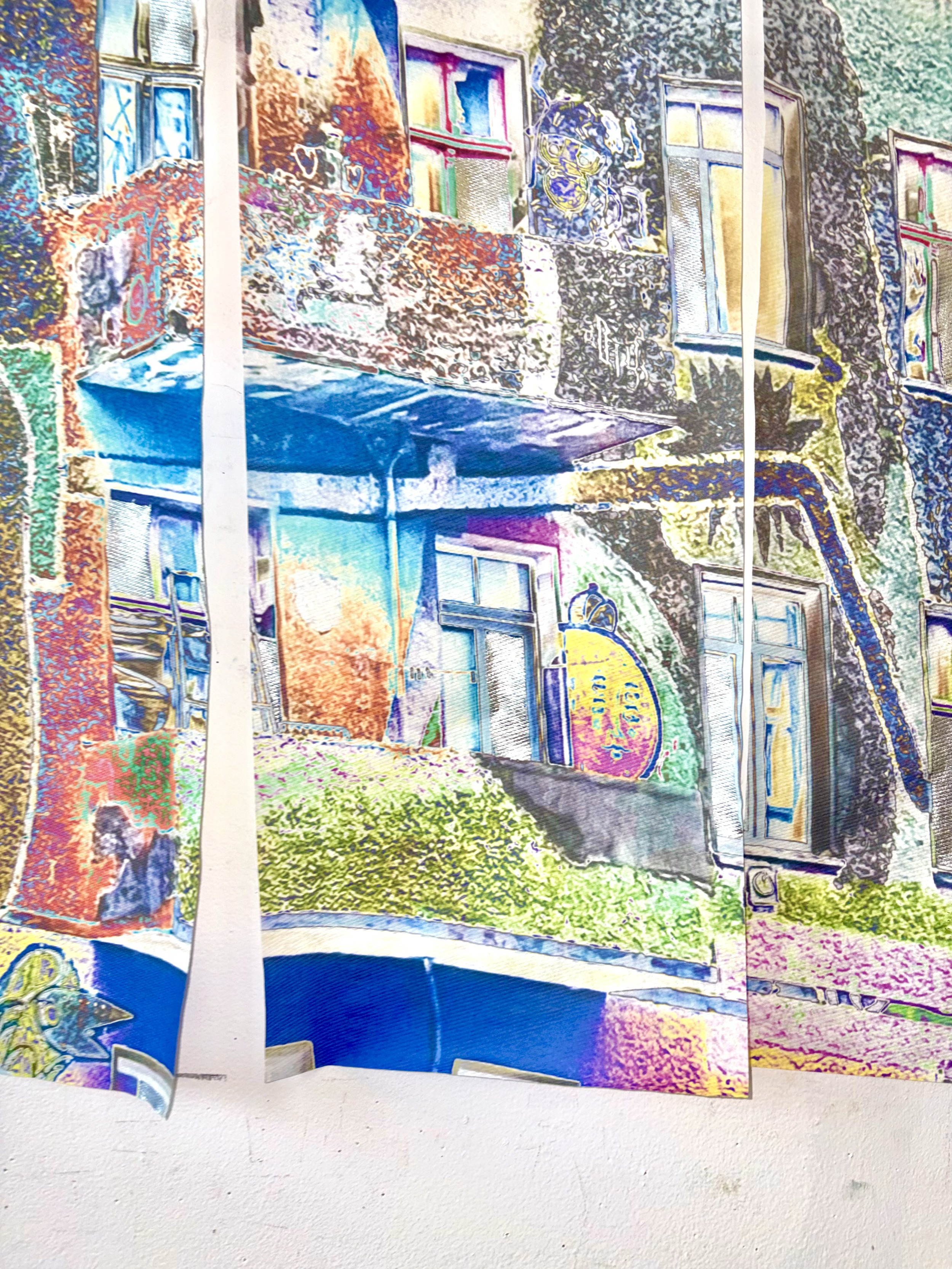 Planal Association, 2026. Oil pastel and acrylic on printed paper towel