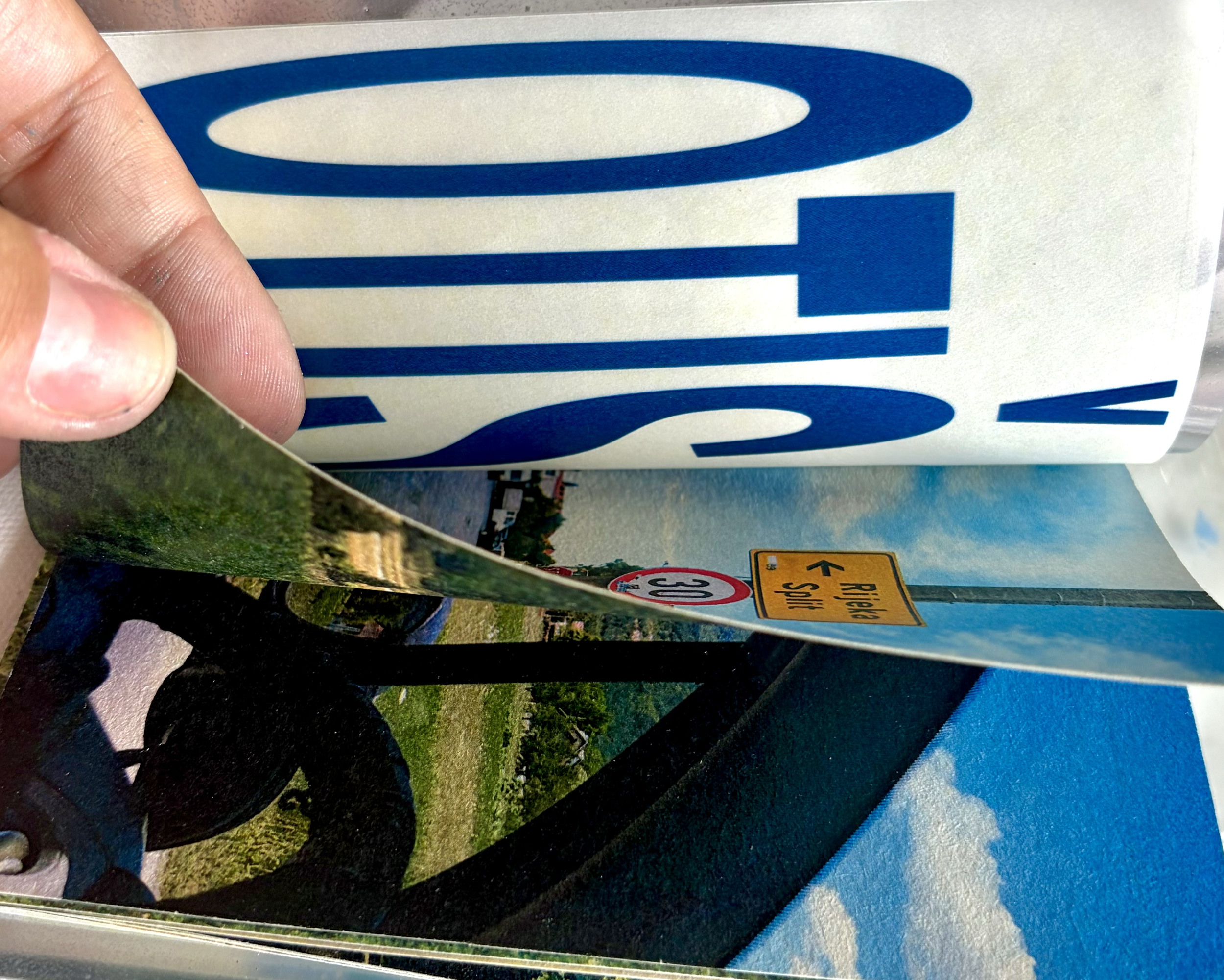 OTIŠAO, 2025. Xerox printed pamphlet stitched paper zine with spray painted yupo cover (4/4)