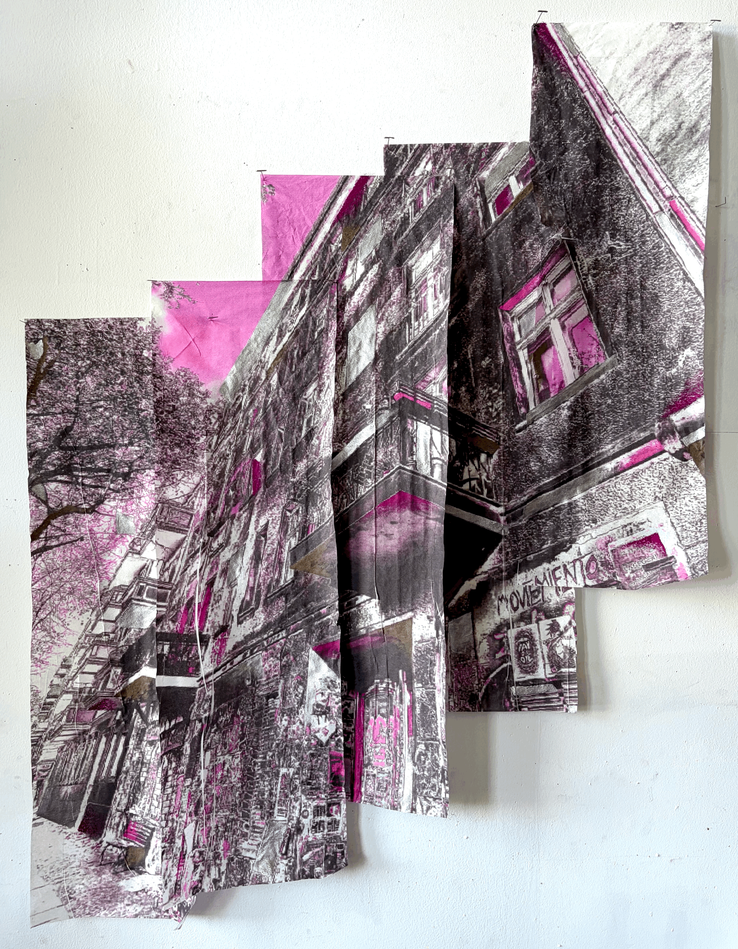 Forward March, 2026. Oil pastel and acrylic on printed paper towel
