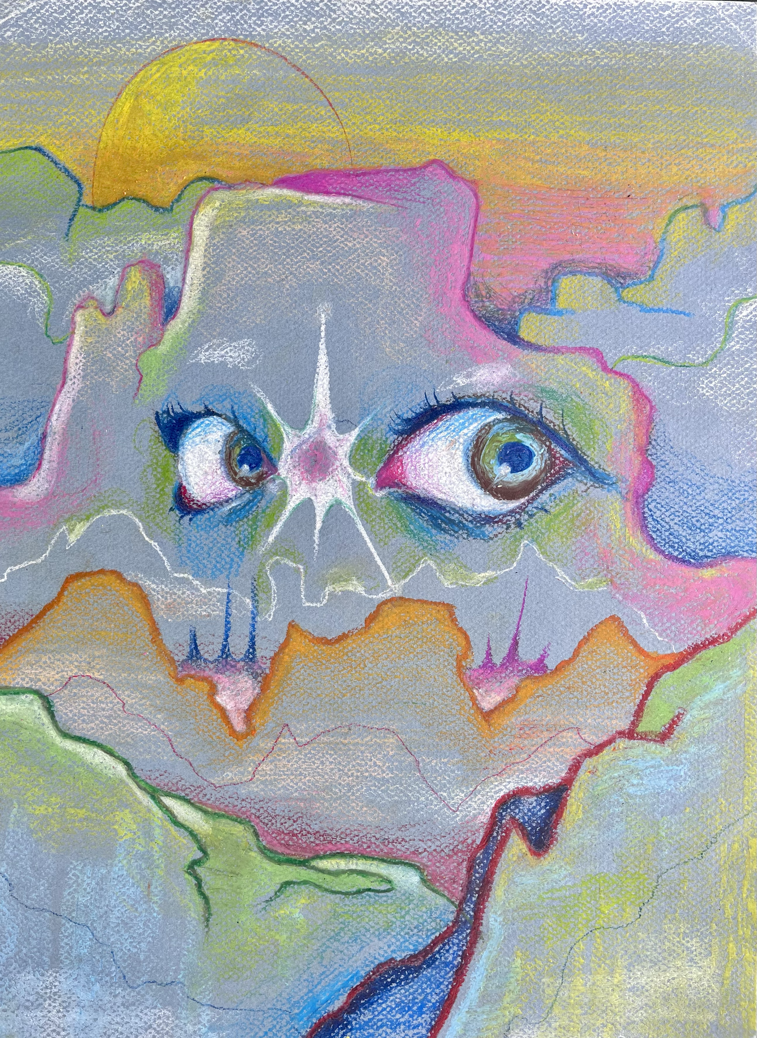 Eyes Without A Face, 2024. Oil pastel on paper